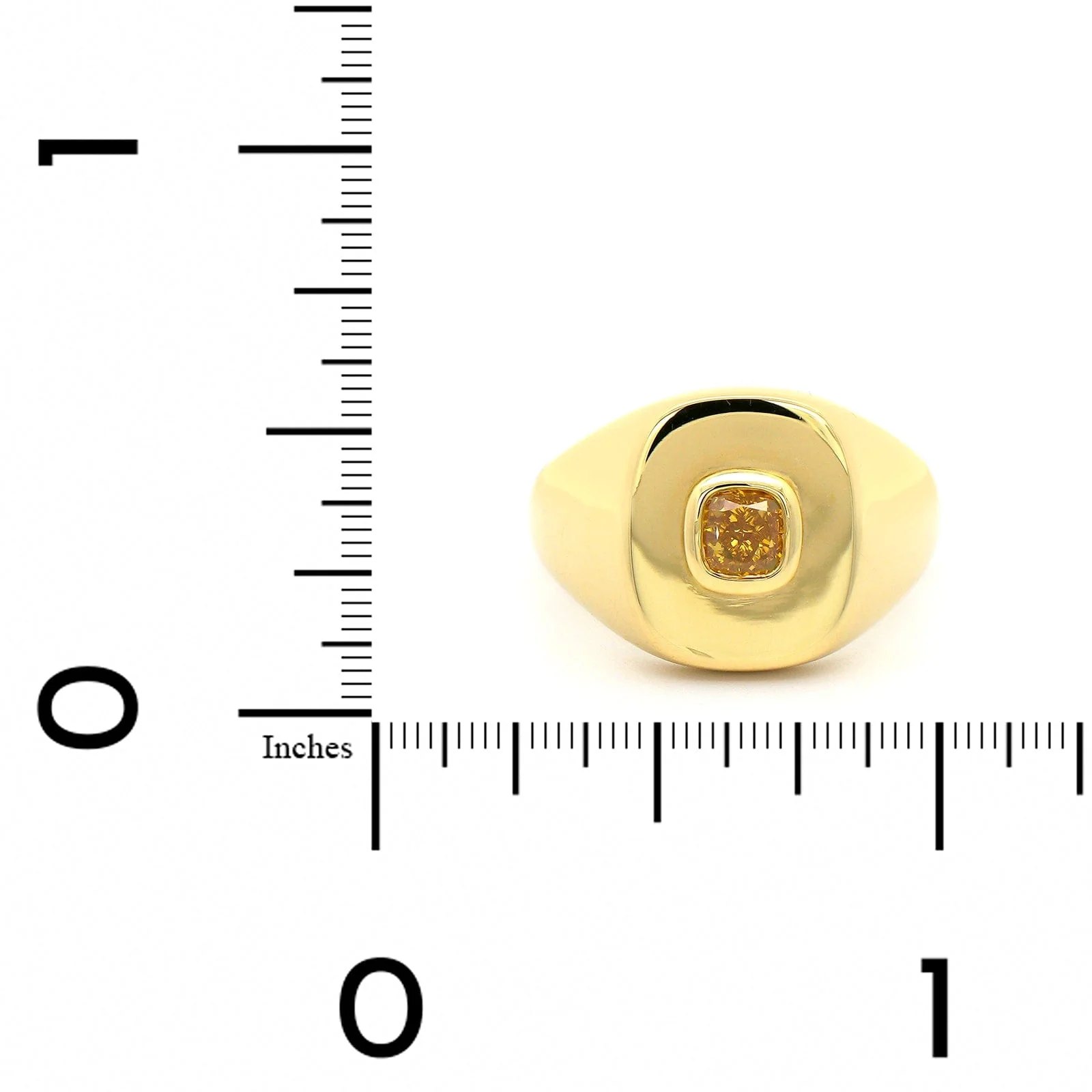 18K Yellow Gold Bezel Set Yellow Diamond Signet Ring - Image 4