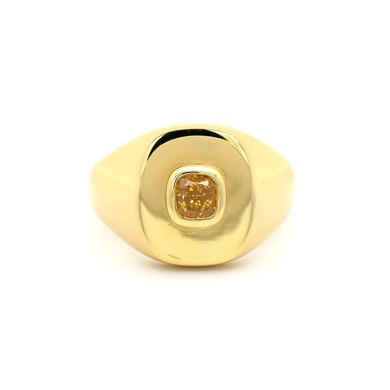 18K Yellow Gold Bezel Set Yellow Diamond Signet Ring - Image 5