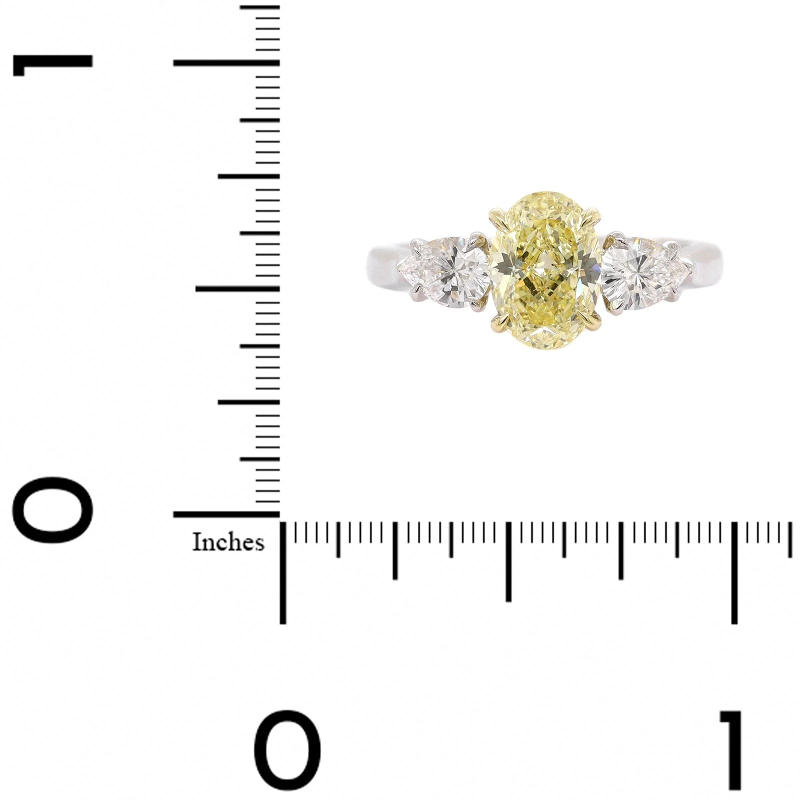Platinum Three Stone Yellow and White Diamond Ring - Image 4