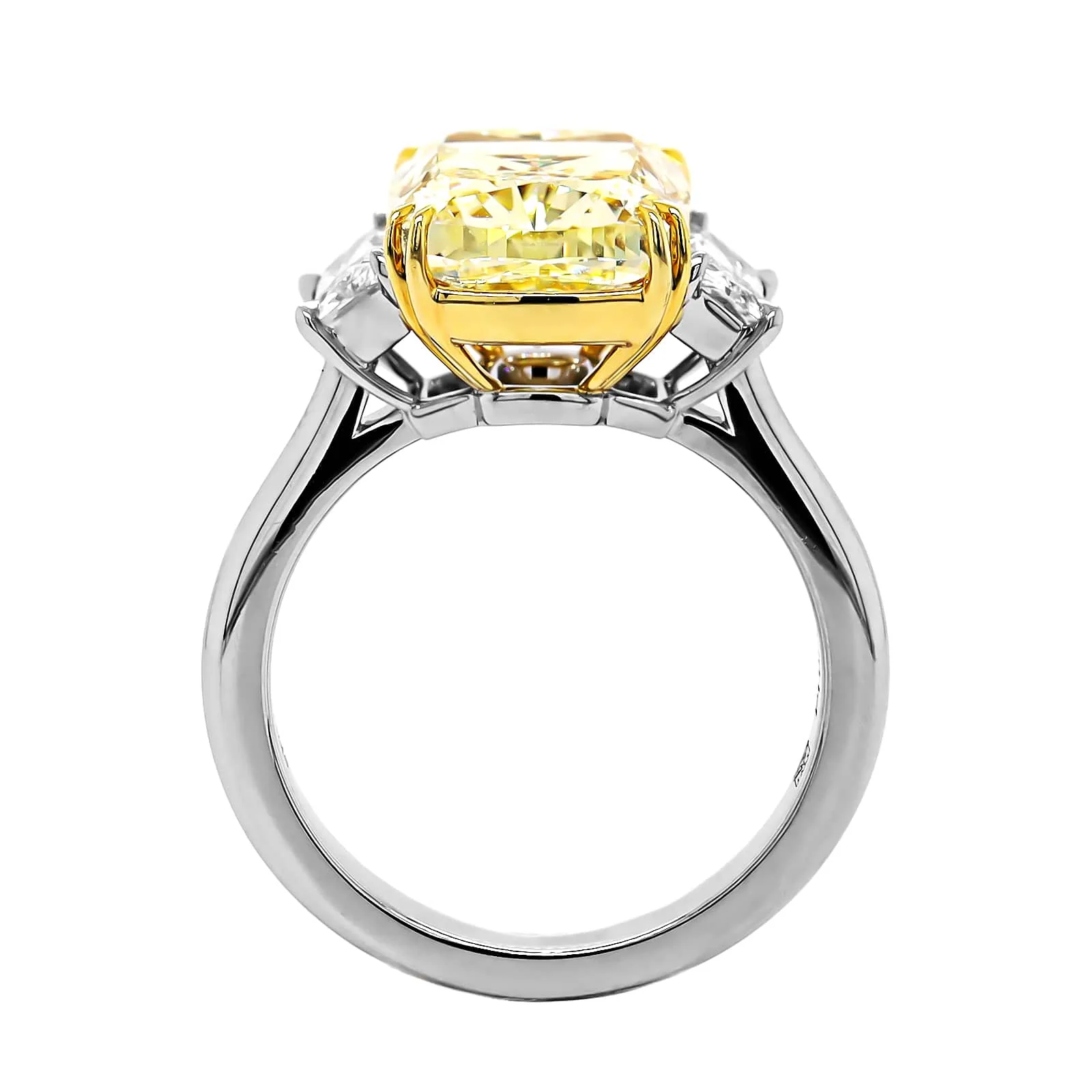 Platinum and 18K Yellow Gold 3 Stone Yellow Cushion Cut Diamond Engagement Ring - Image 3