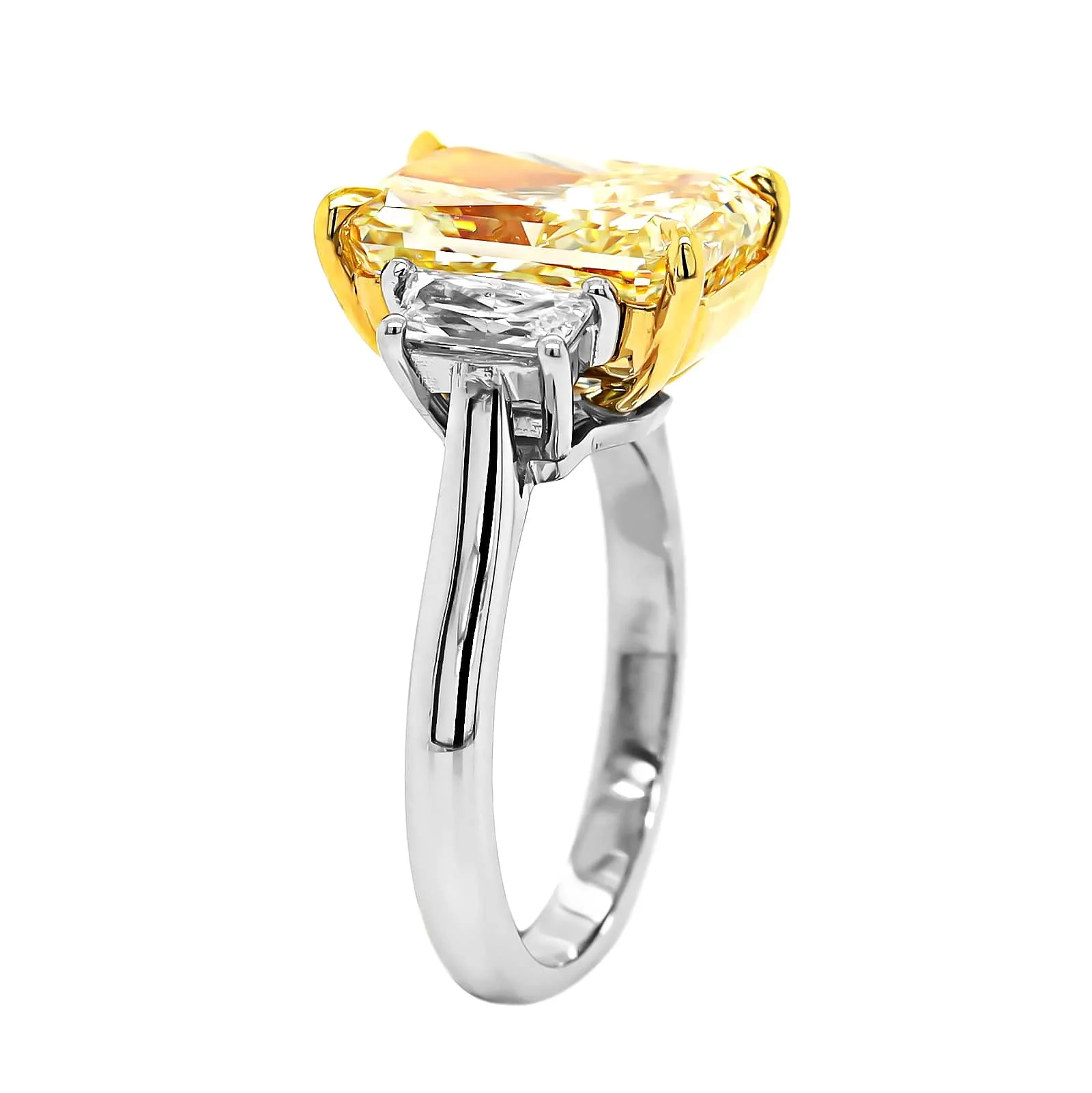 Platinum and 18K Yellow Gold 3 Stone Yellow Radiant Cut Diamond Engagement Ring - Image 2