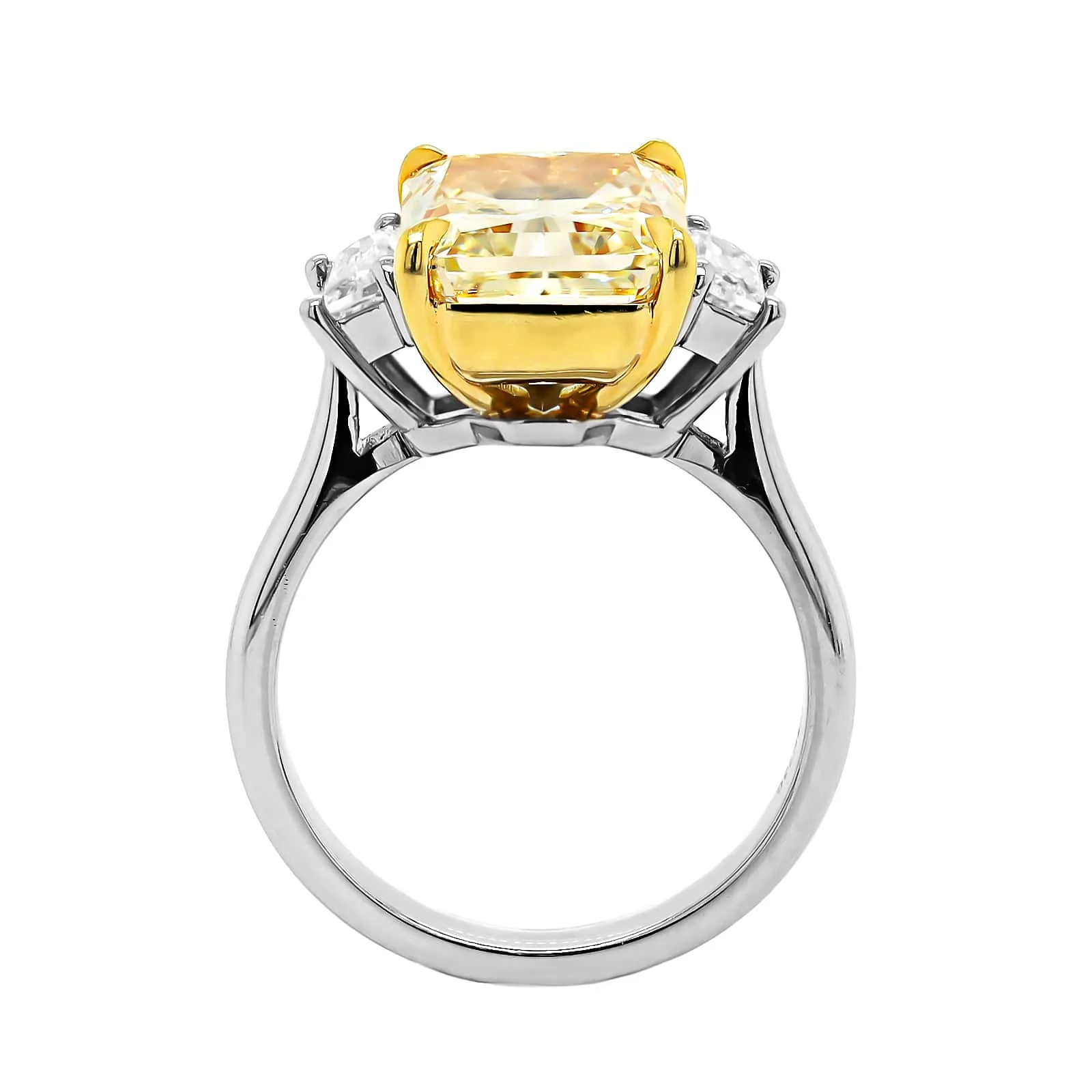 Platinum and 18K Yellow Gold 3 Stone Yellow Radiant Cut Diamond Engagement Ring - Image 3