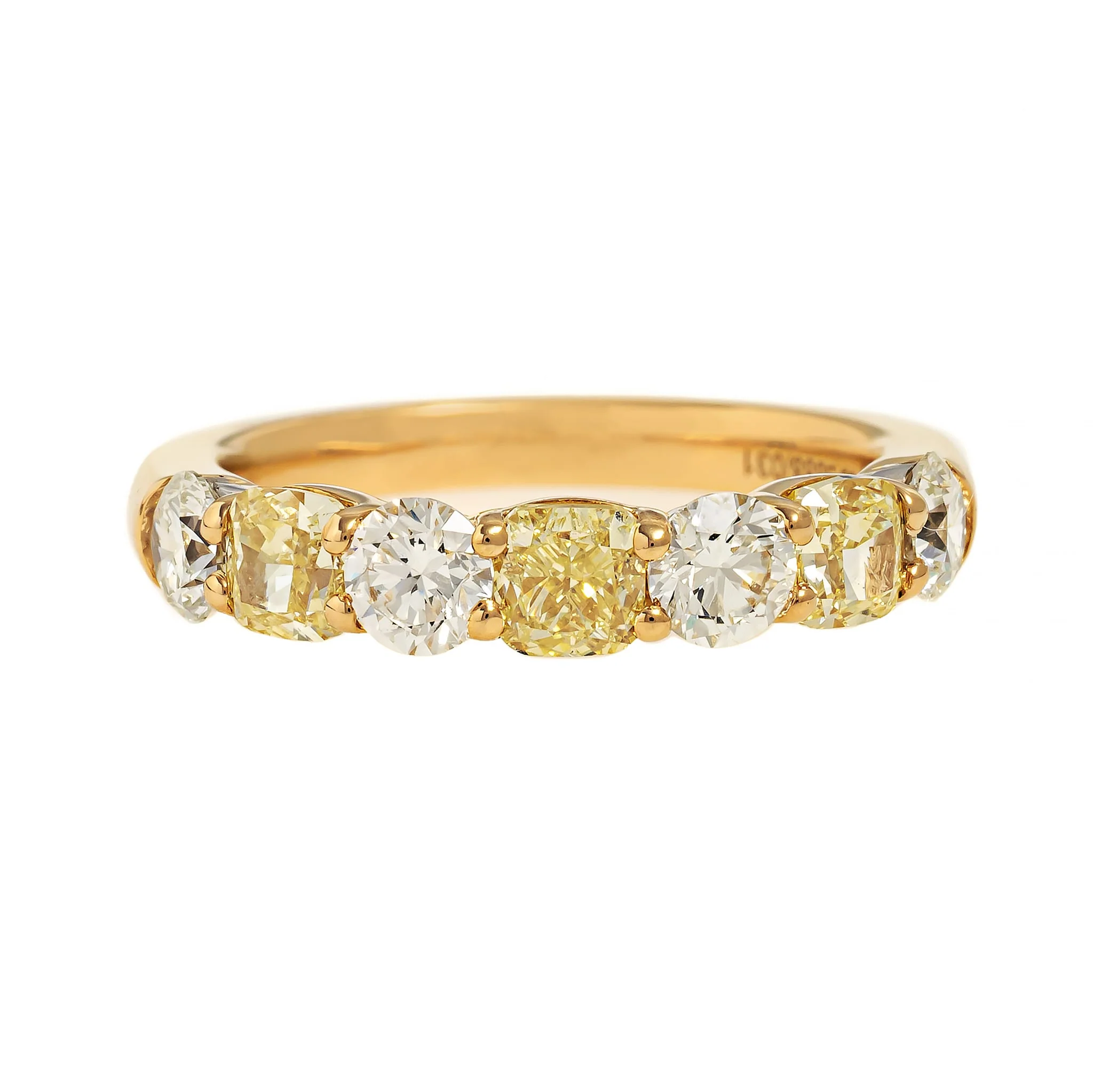 18K Yellow Gold and Platinum Alternating Fancy Yellow and White Diamond Band