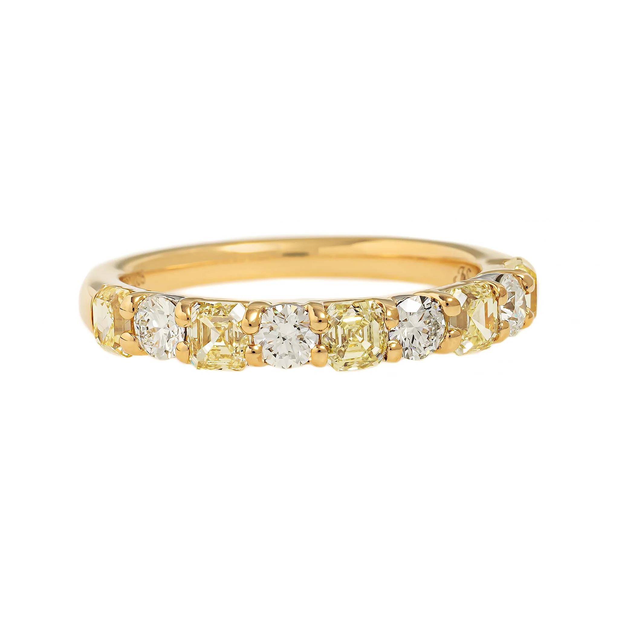 18K Yellow Gold and Platinum Alternating Fancy Yellow and White Diamond Band