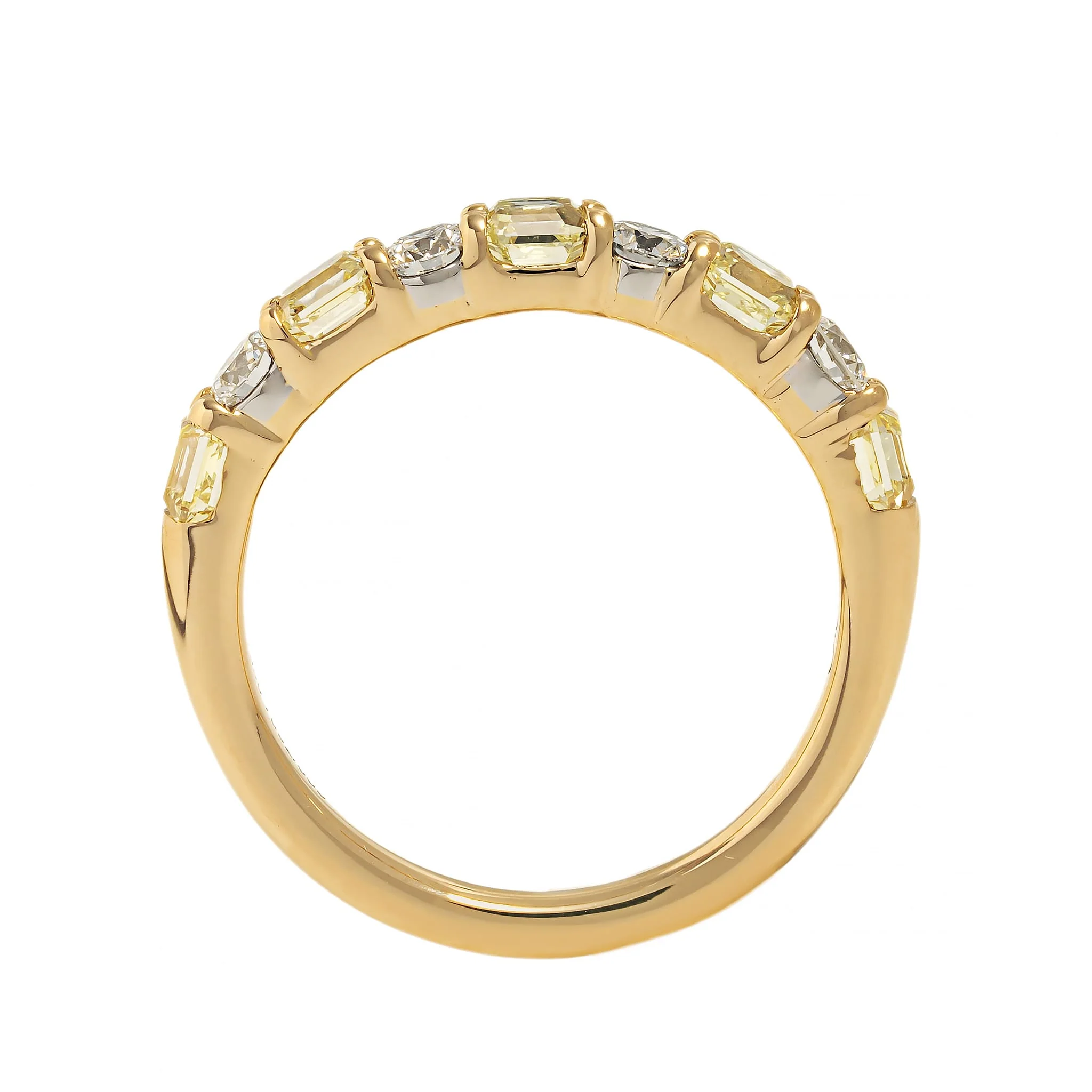 18K Yellow Gold and Platinum Alternating Fancy Yellow and White Diamond Band - Image 3