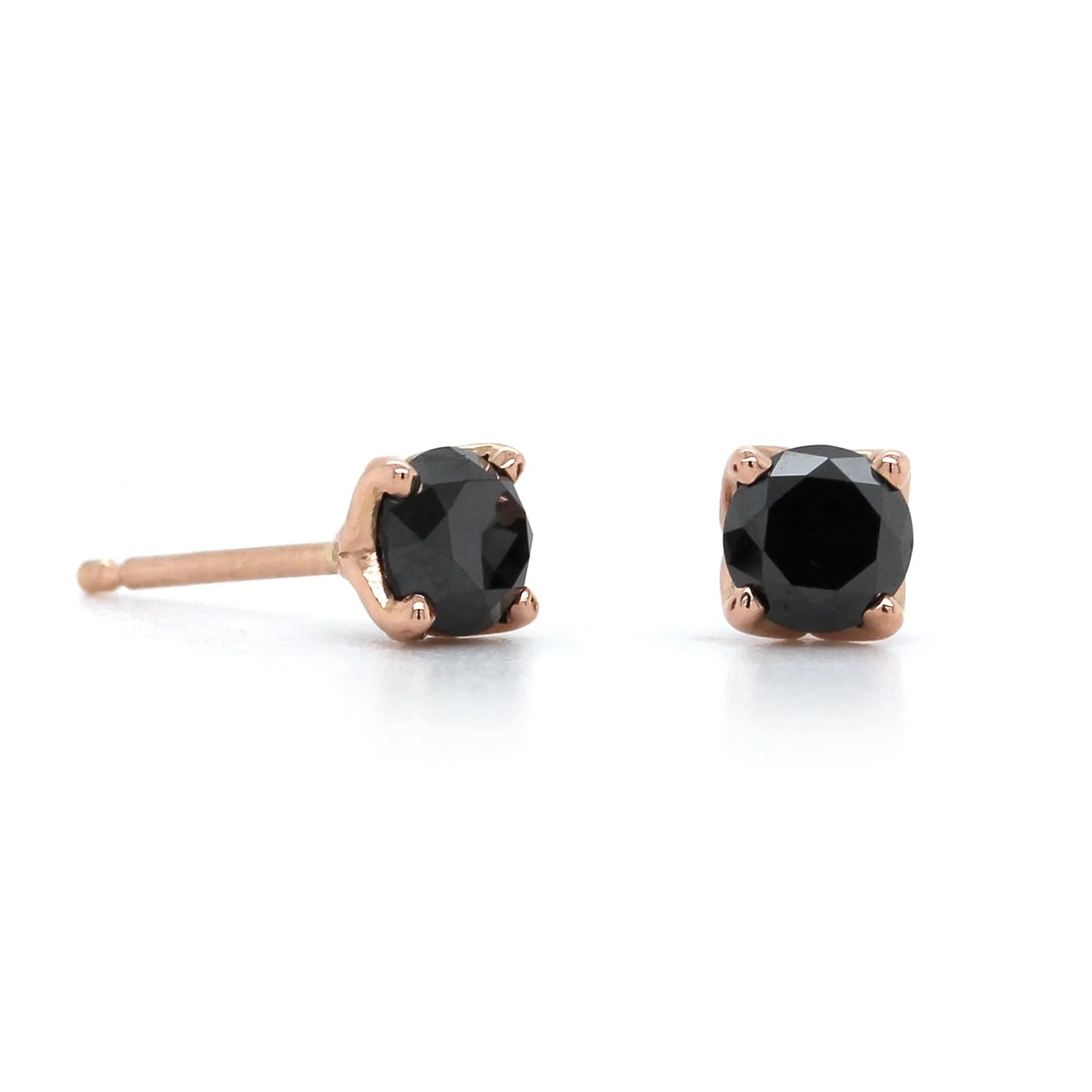 14K Rose Gold Black Round Diamond Earrings