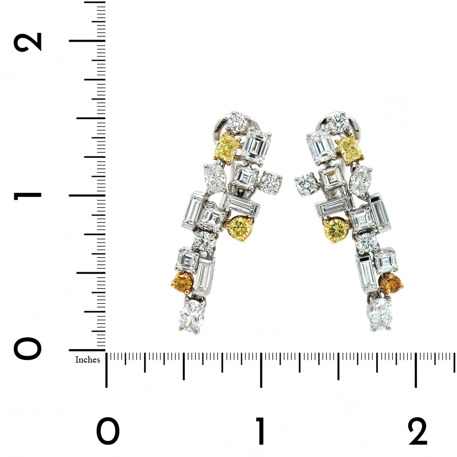 Oscar Heyman Platinum 18K Yellow Gold Yellow and White Diamond Drop Earrings - Image 2