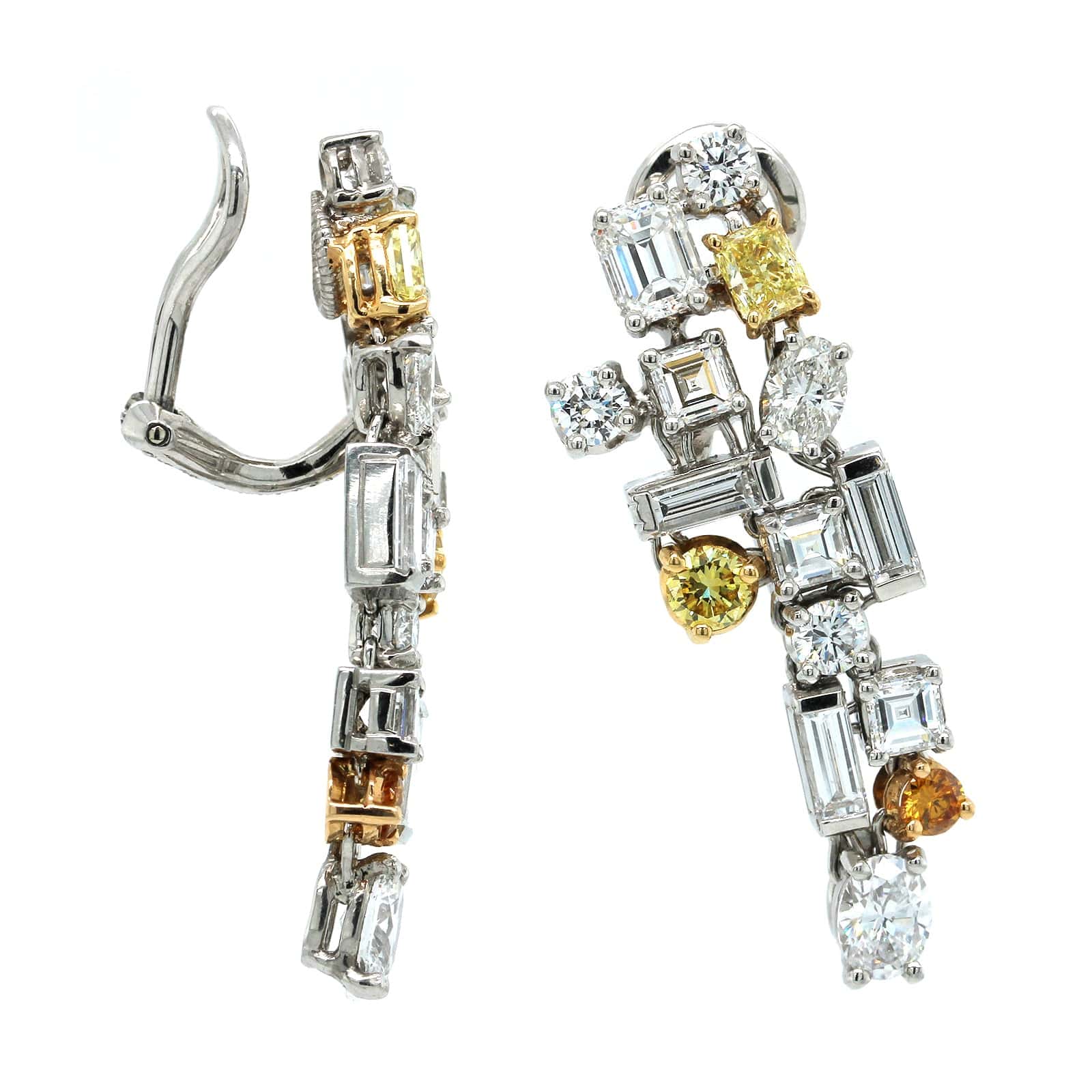 Oscar Heyman Platinum 18K Yellow Gold Yellow and White Diamond Drop Earrings - Image 3