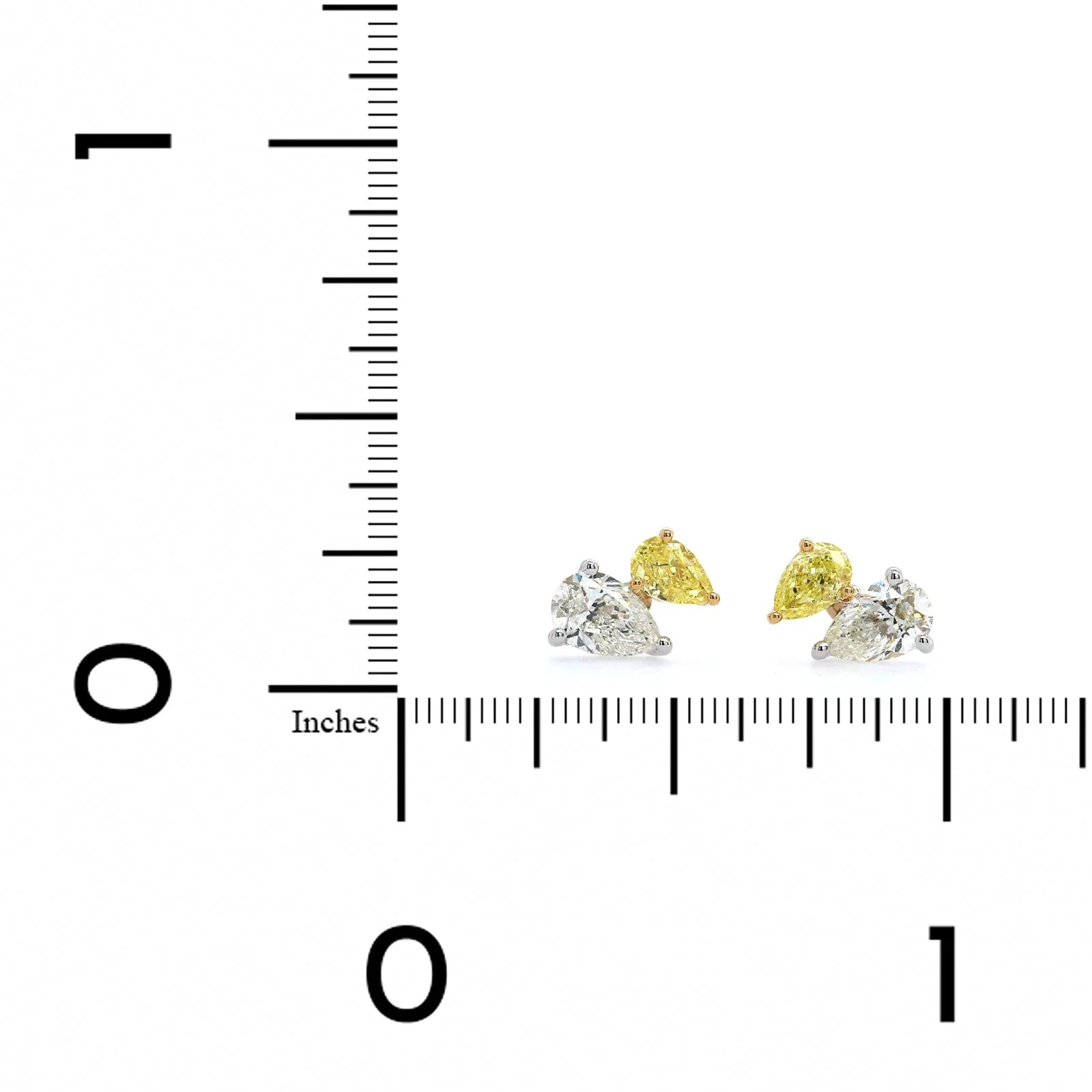 18K White Gold 2 Stone Pear Shaped Yellow Diamond Stud Earrings - Image 2