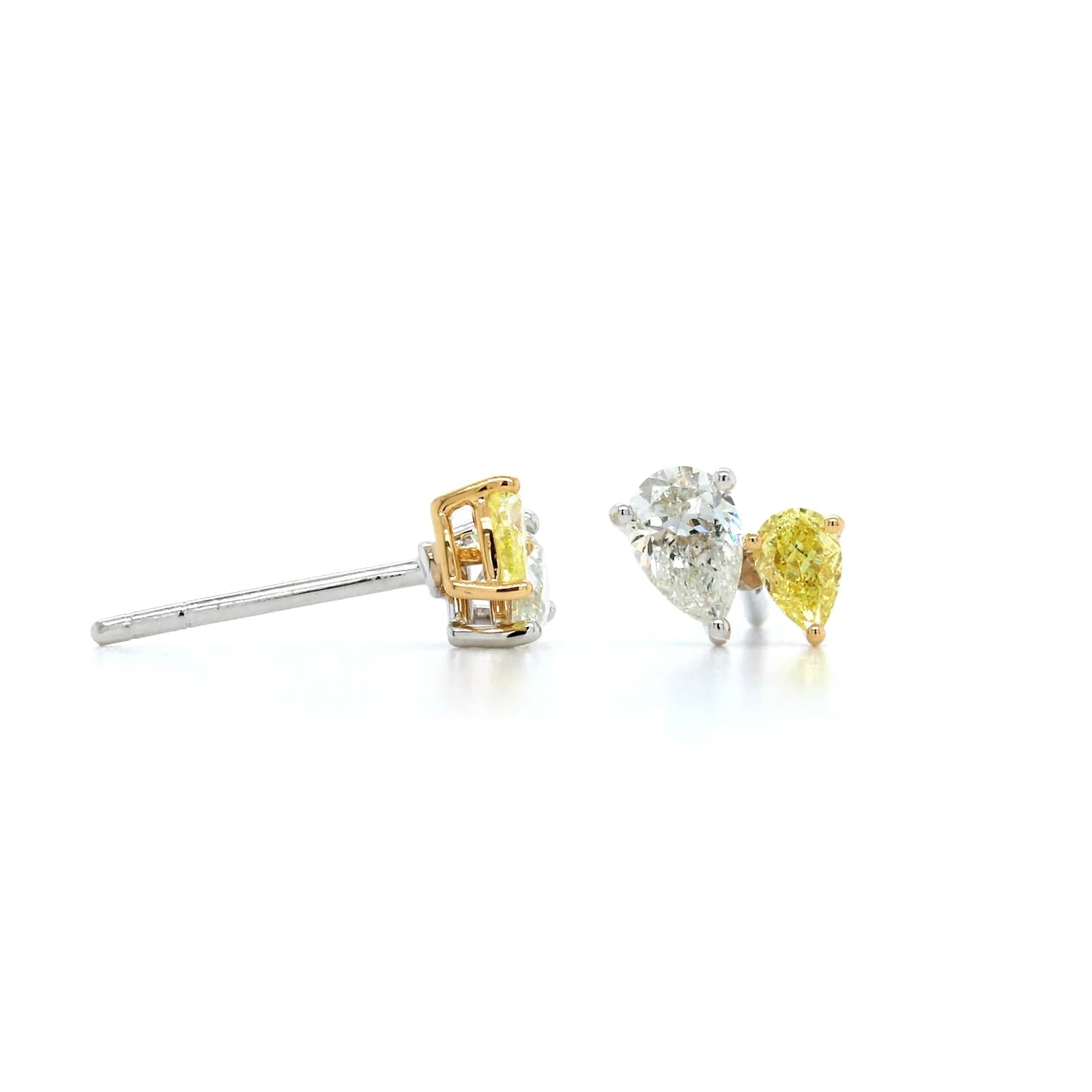 18K White Gold 2 Stone Pear Shaped Yellow Diamond Stud Earrings - Image 3