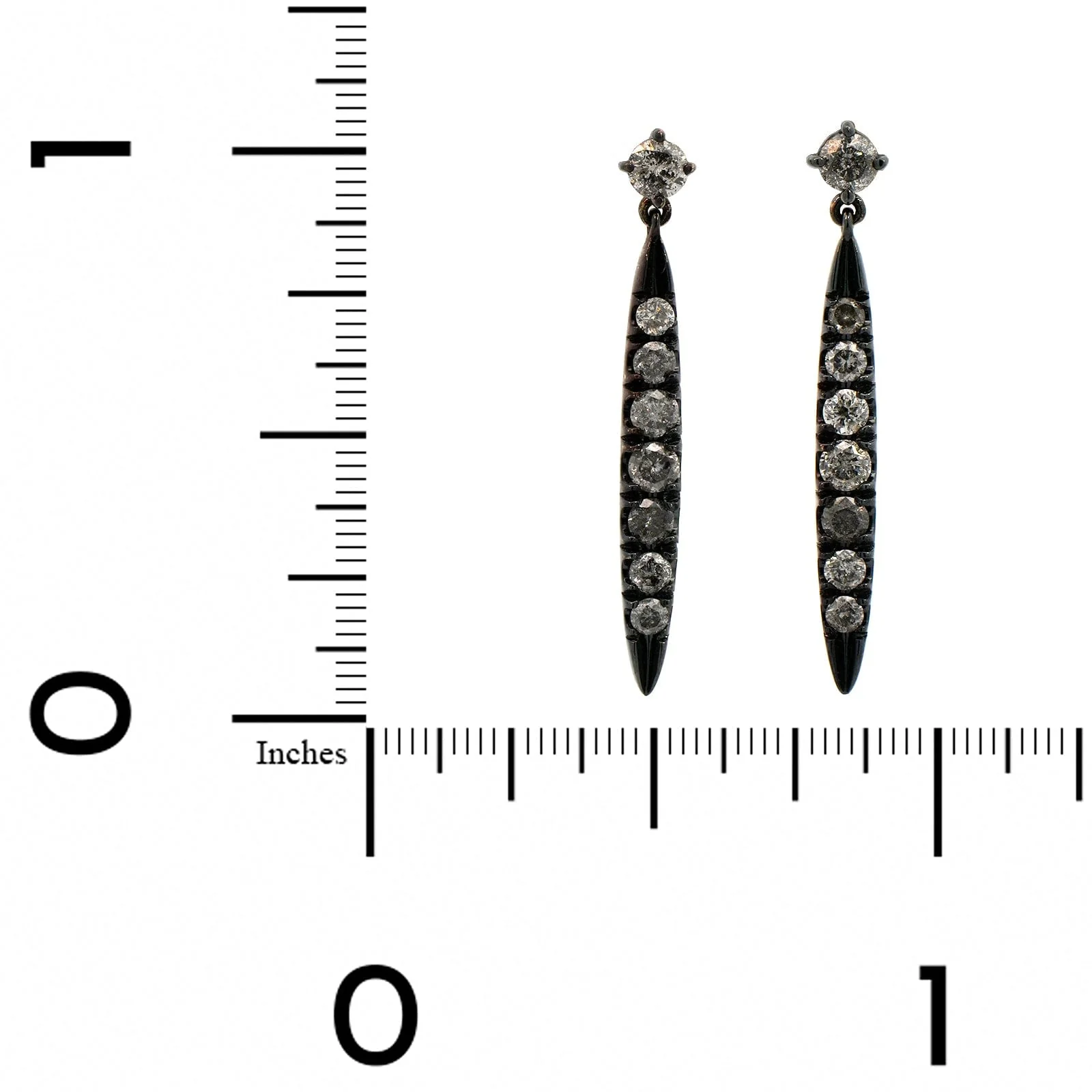 18K White Gold Grey Diamond and Black Rhodium Dangle Earrings - Image 2
