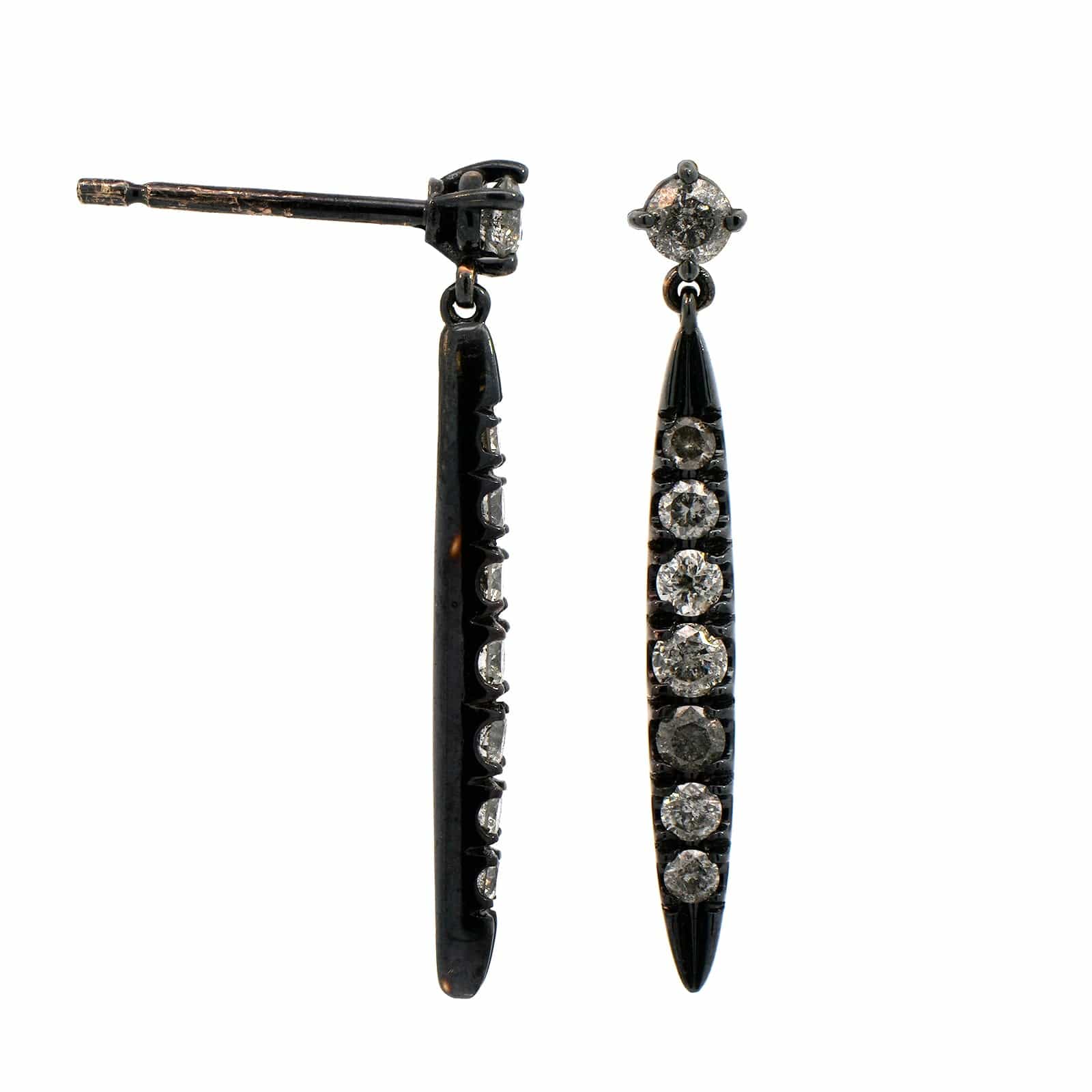 18K White Gold Grey Diamond and Black Rhodium Dangle Earrings - Image 3