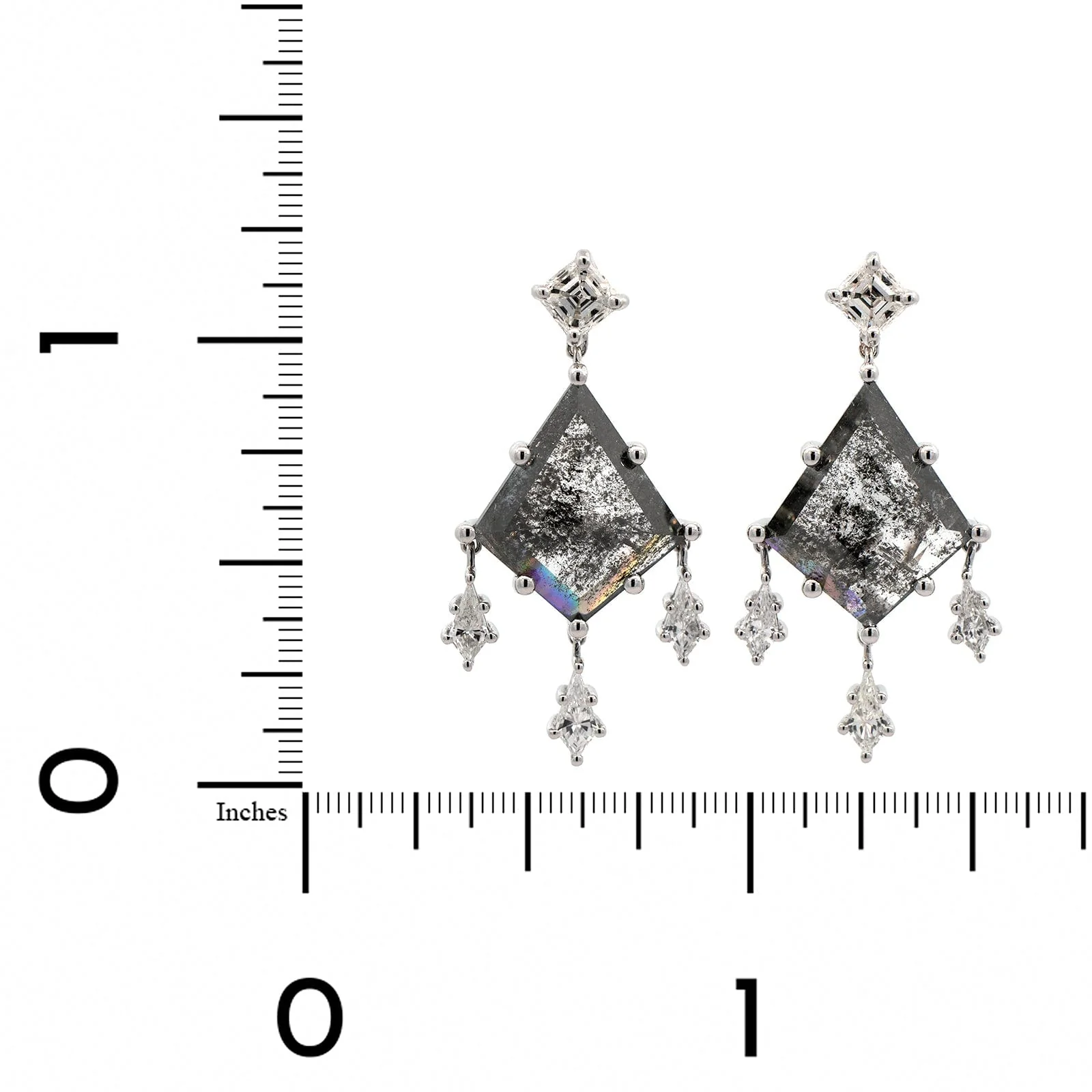 18K White Gold Salt & Pepper Kite Shaped Diamond Earrings - Image 2