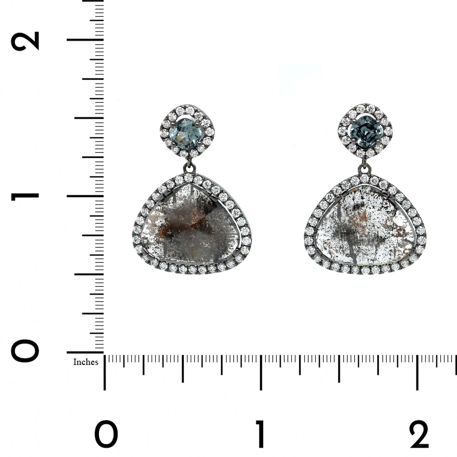 18K White Gold Rustic Rose Cut Diamond Earrings - Image 2