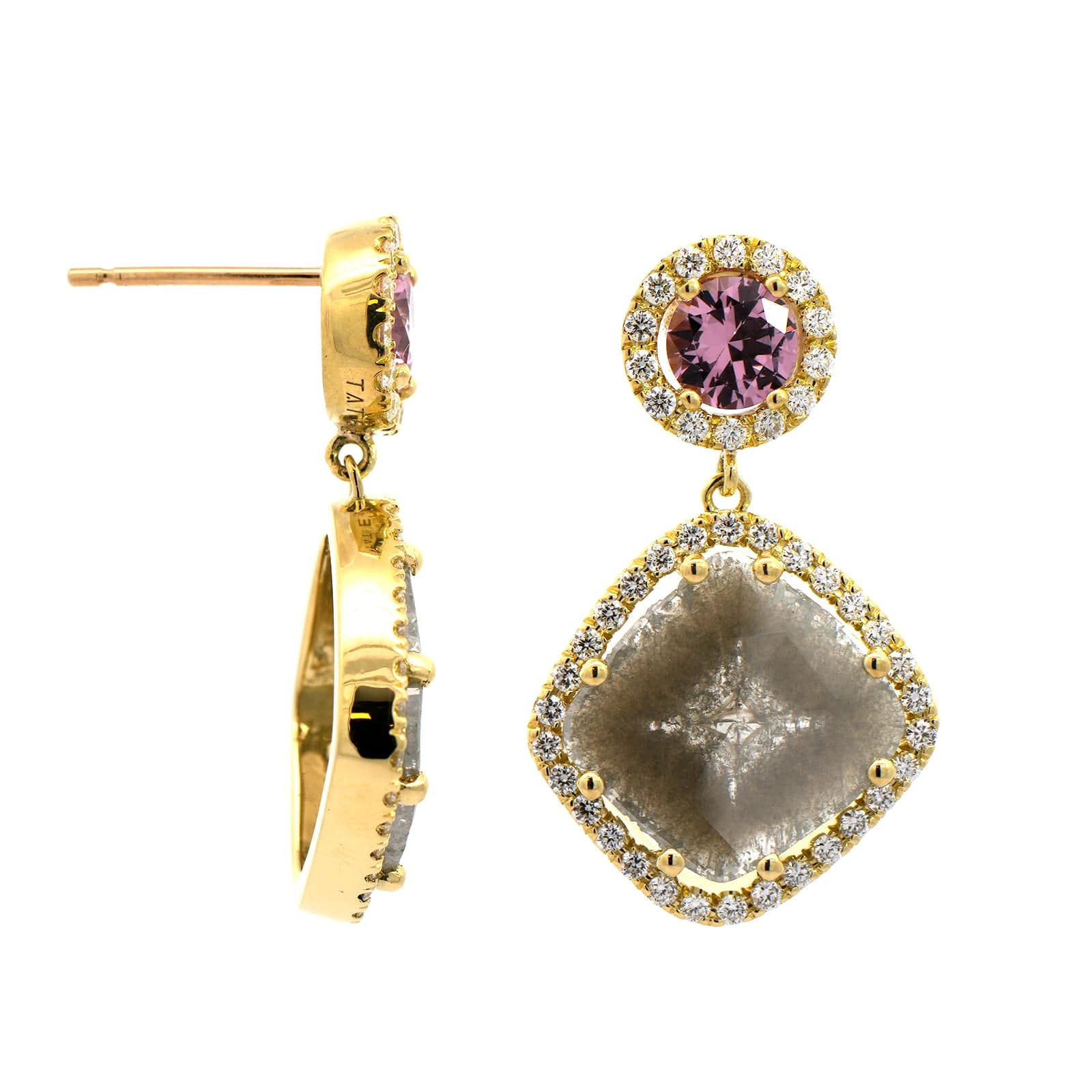 18K Yellow Gold Diamond and Spinel Drop Earrings