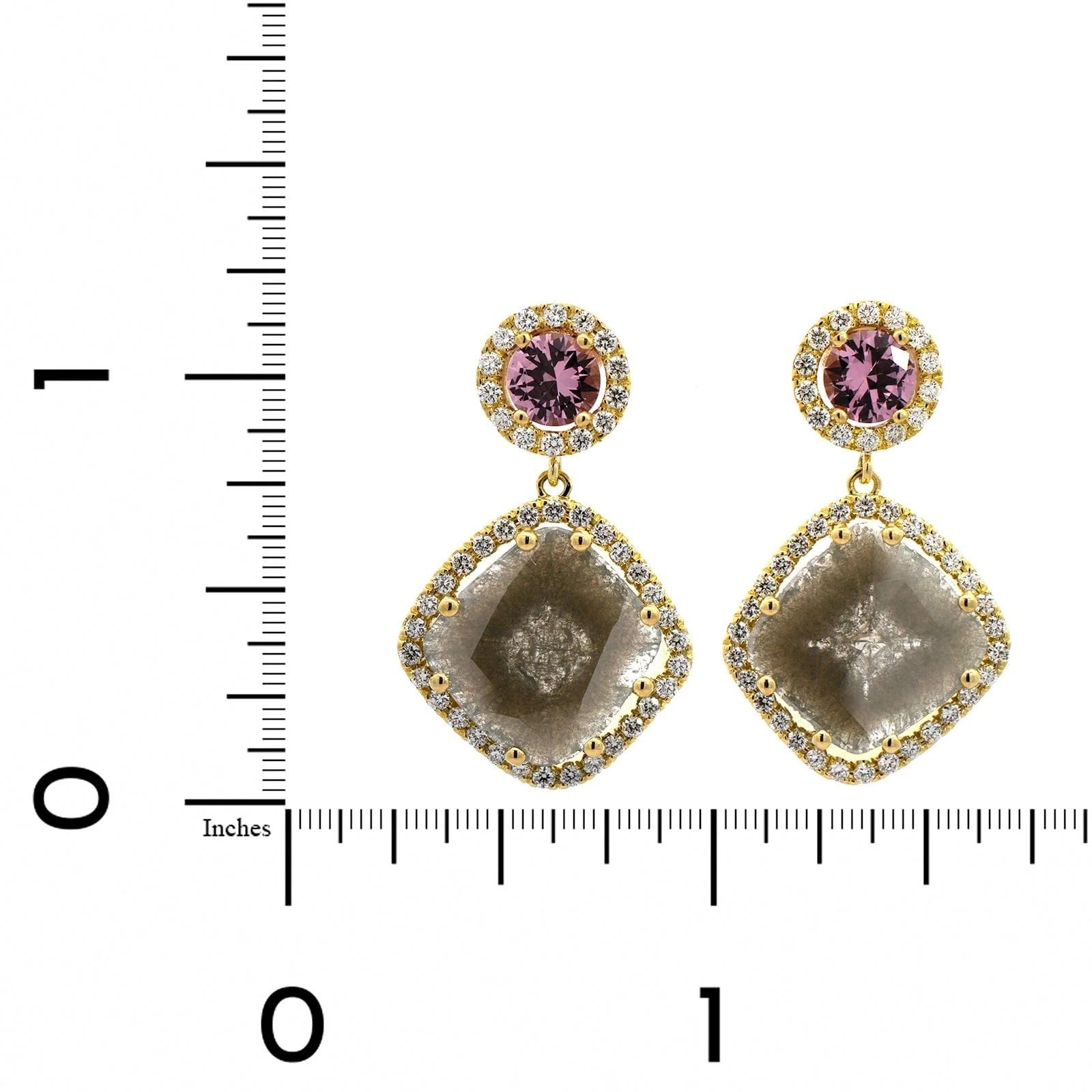 18K Yellow Gold Diamond and Spinel Drop Earrings - Image 2