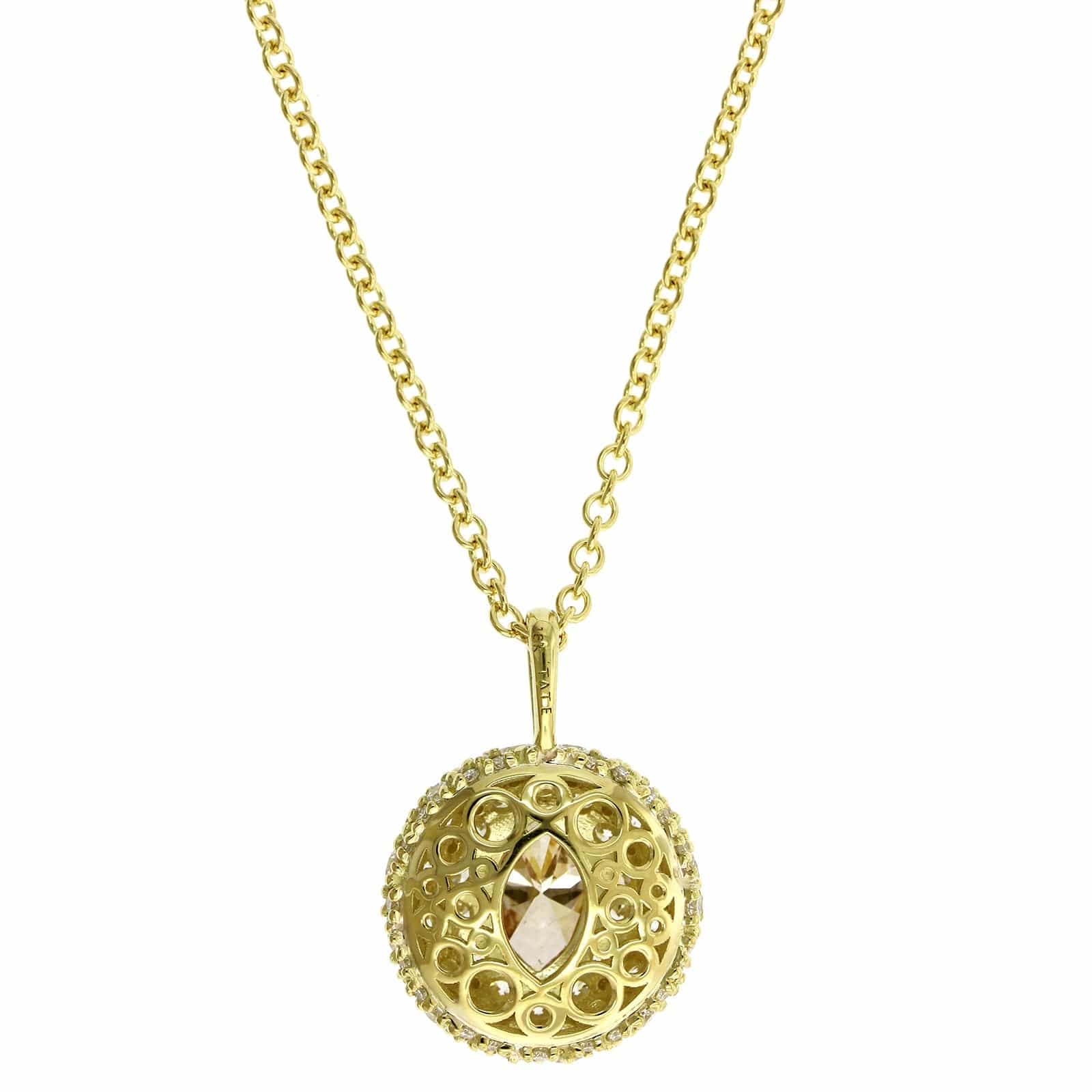 18K Yellow Gold Brown Marquise Diamond Pendant Necklace - Image 3