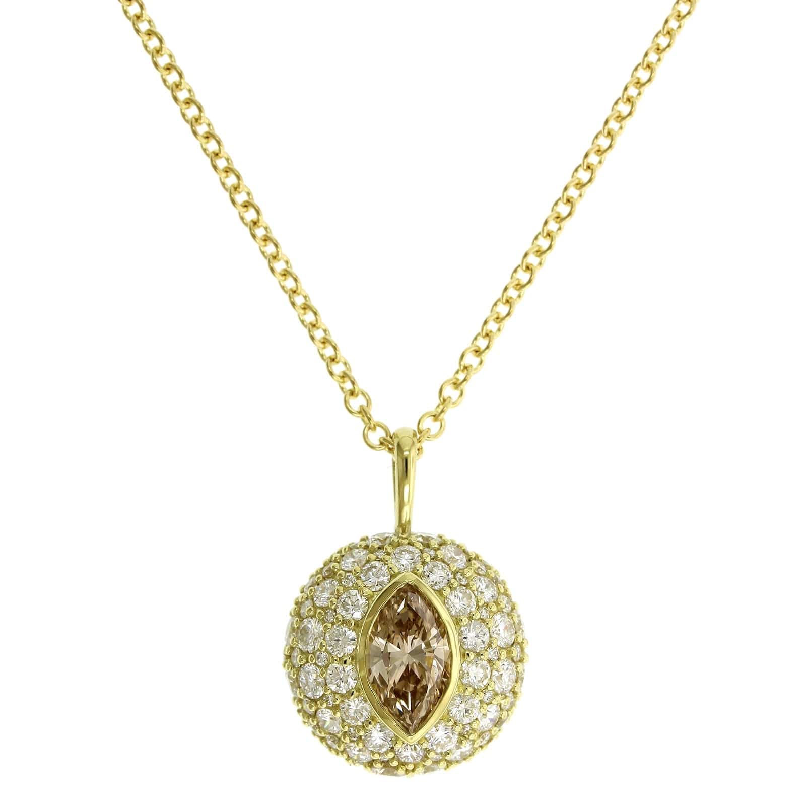 18K Yellow Gold Brown Marquise Diamond Pendant Necklace - Image 6