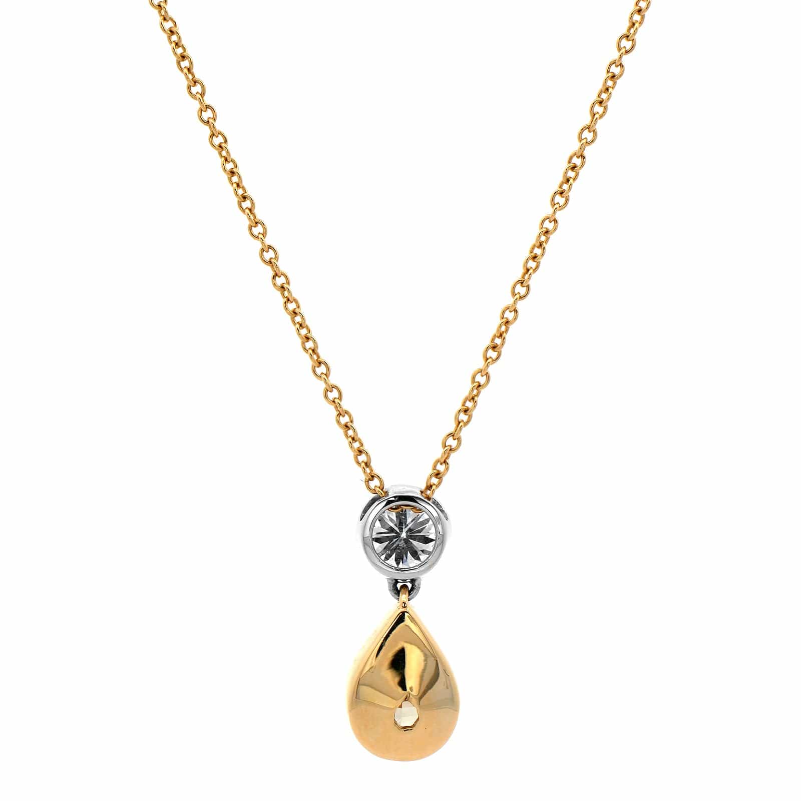 14K Two Tone Pear Shaped Yellow Diamond Pendant Necklace - Image 2