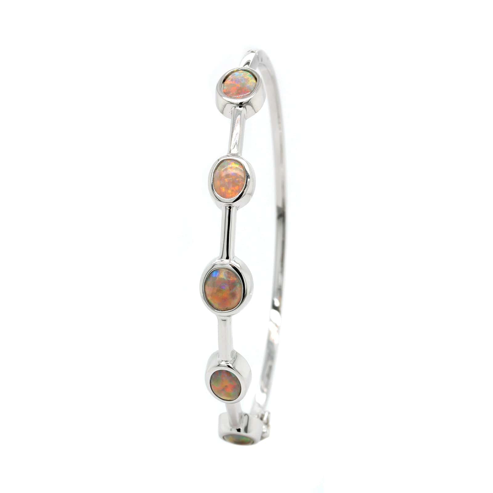 18K White Gold Bezel Set Oval Opal Bangle Bracelet - Image 2