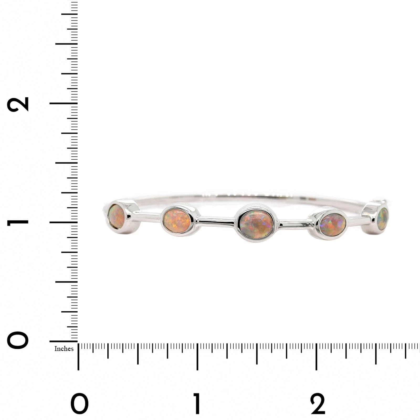 18K White Gold Bezel Set Oval Opal Bangle Bracelet - Image 3