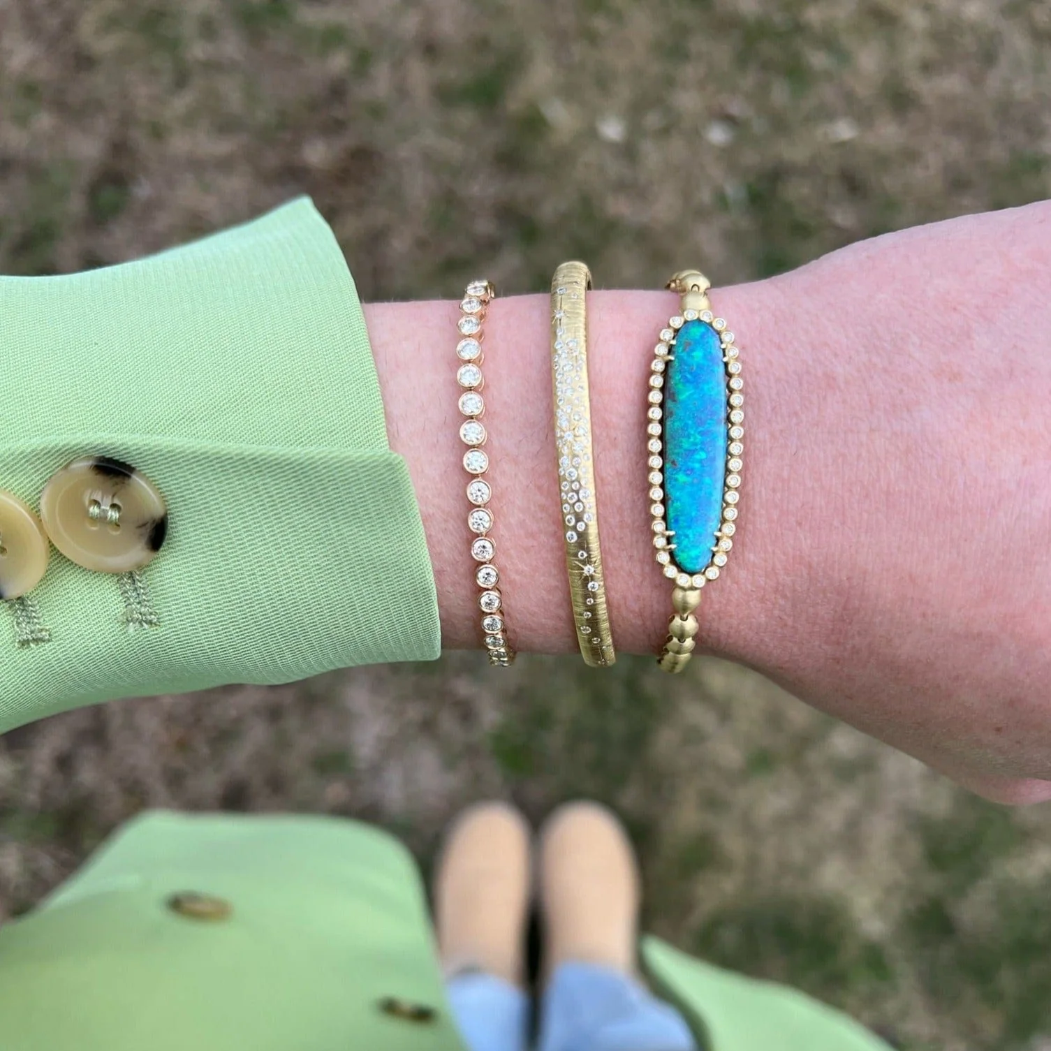 Suzy Landa 18K Yellow Gold Opal and Diamond Bracelet - Image 2