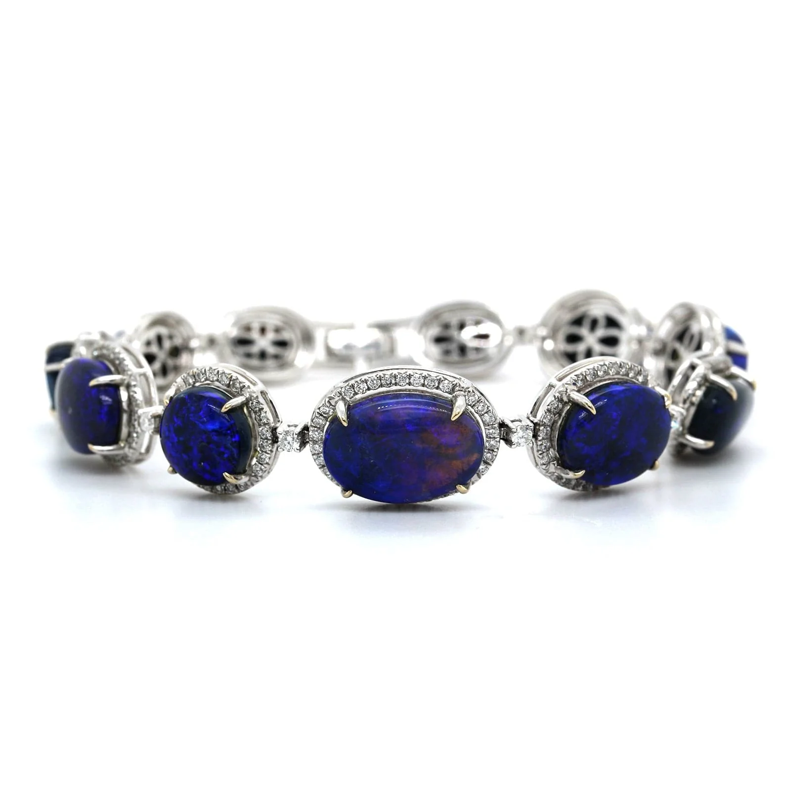18K White Gold Graduated Opal & Diamond Halo Bracelet - Image 4