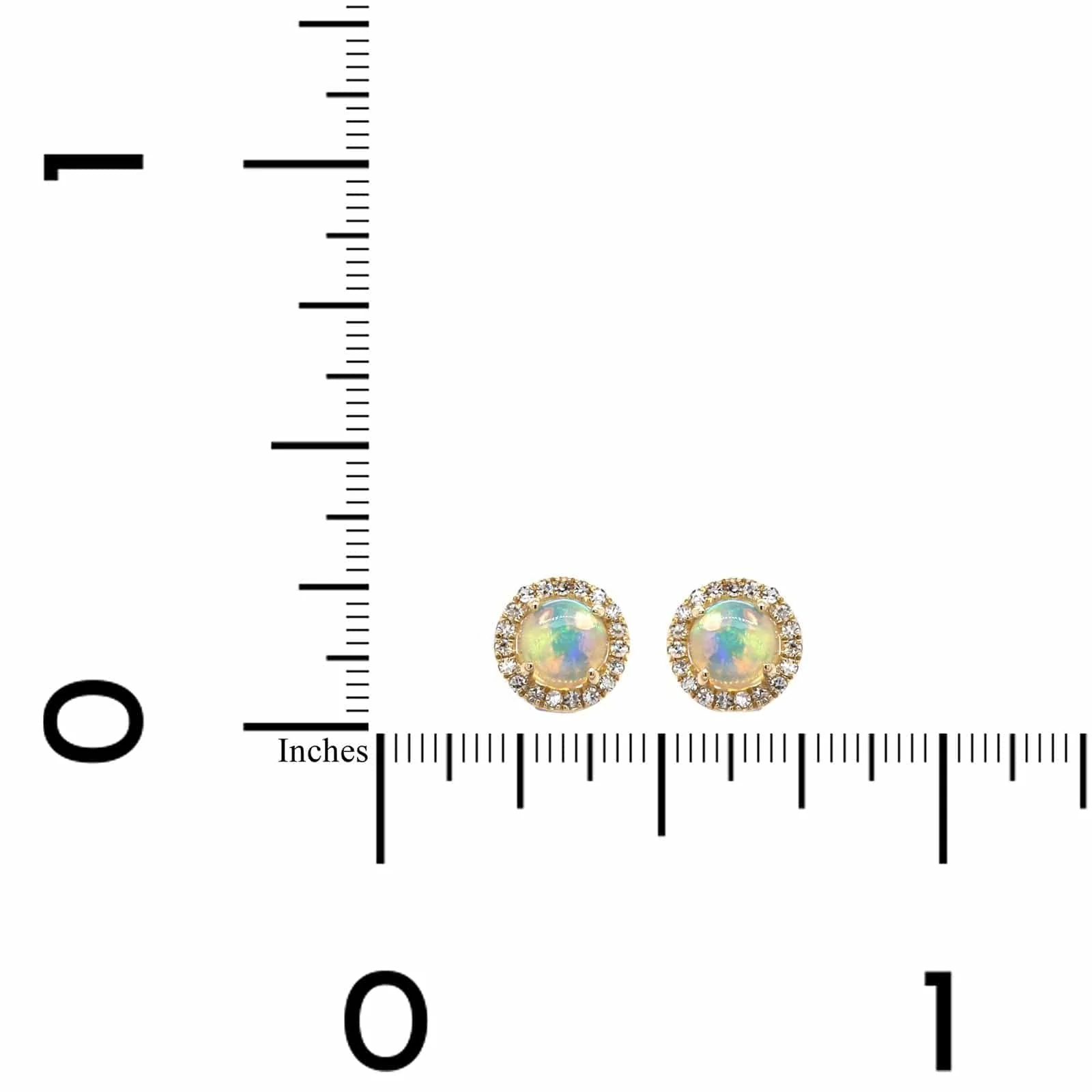 14K Yellow Gold Opal Diamond Halo Stud Earrings - Image 3
