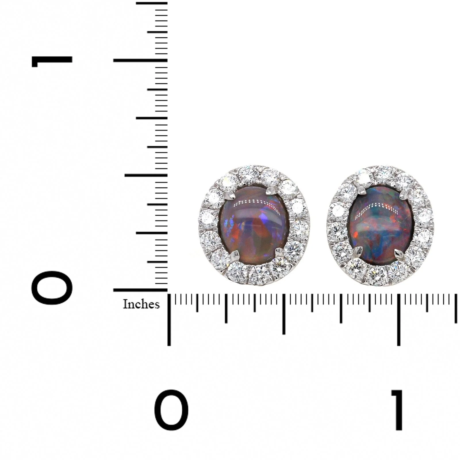 18K White Gold Opal and Diamond Halo Stud Earrings - Image 2