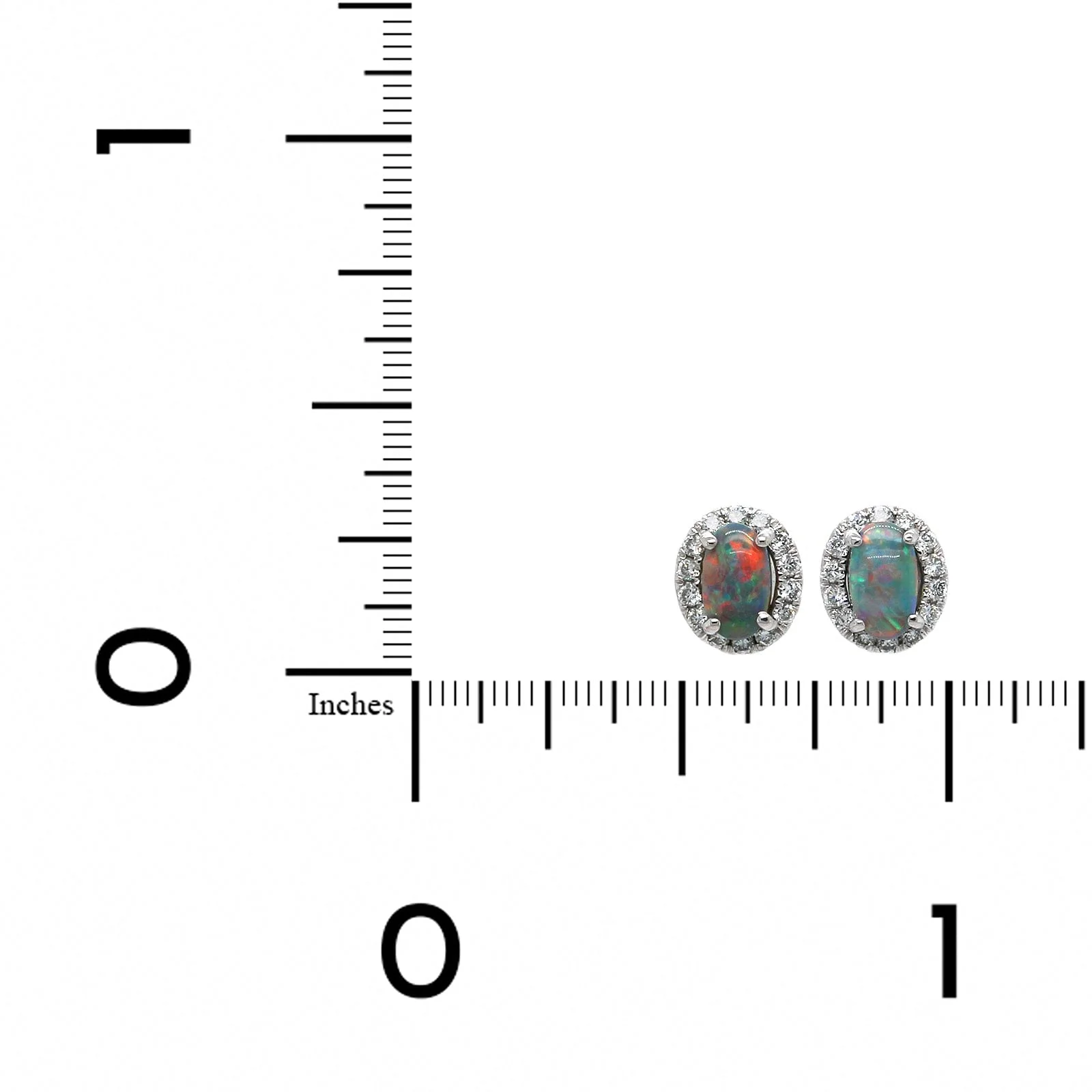 18K White Gold Opal Diamond Halo Earrings - Image 2