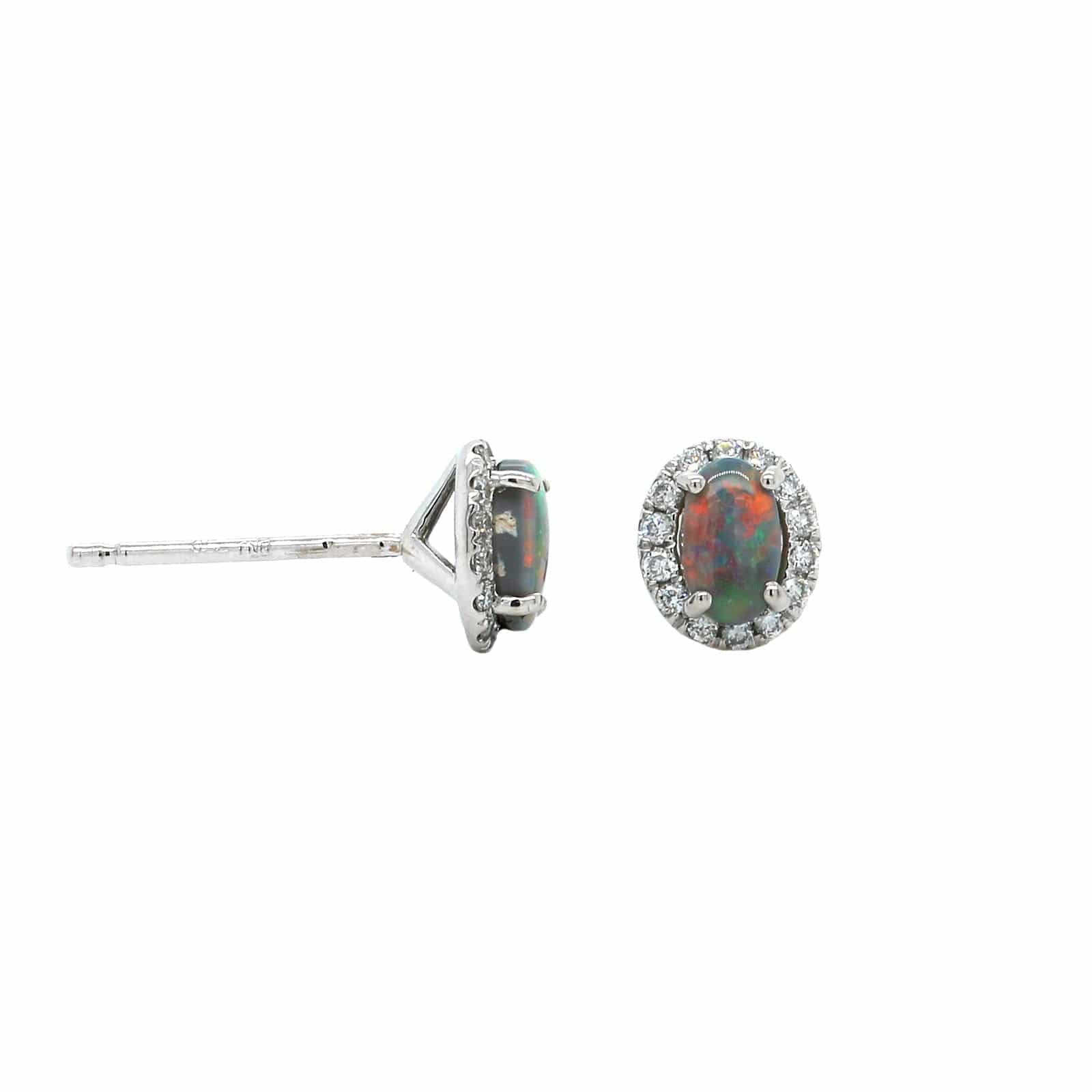 18K White Gold Opal Diamond Halo Earrings - Image 3