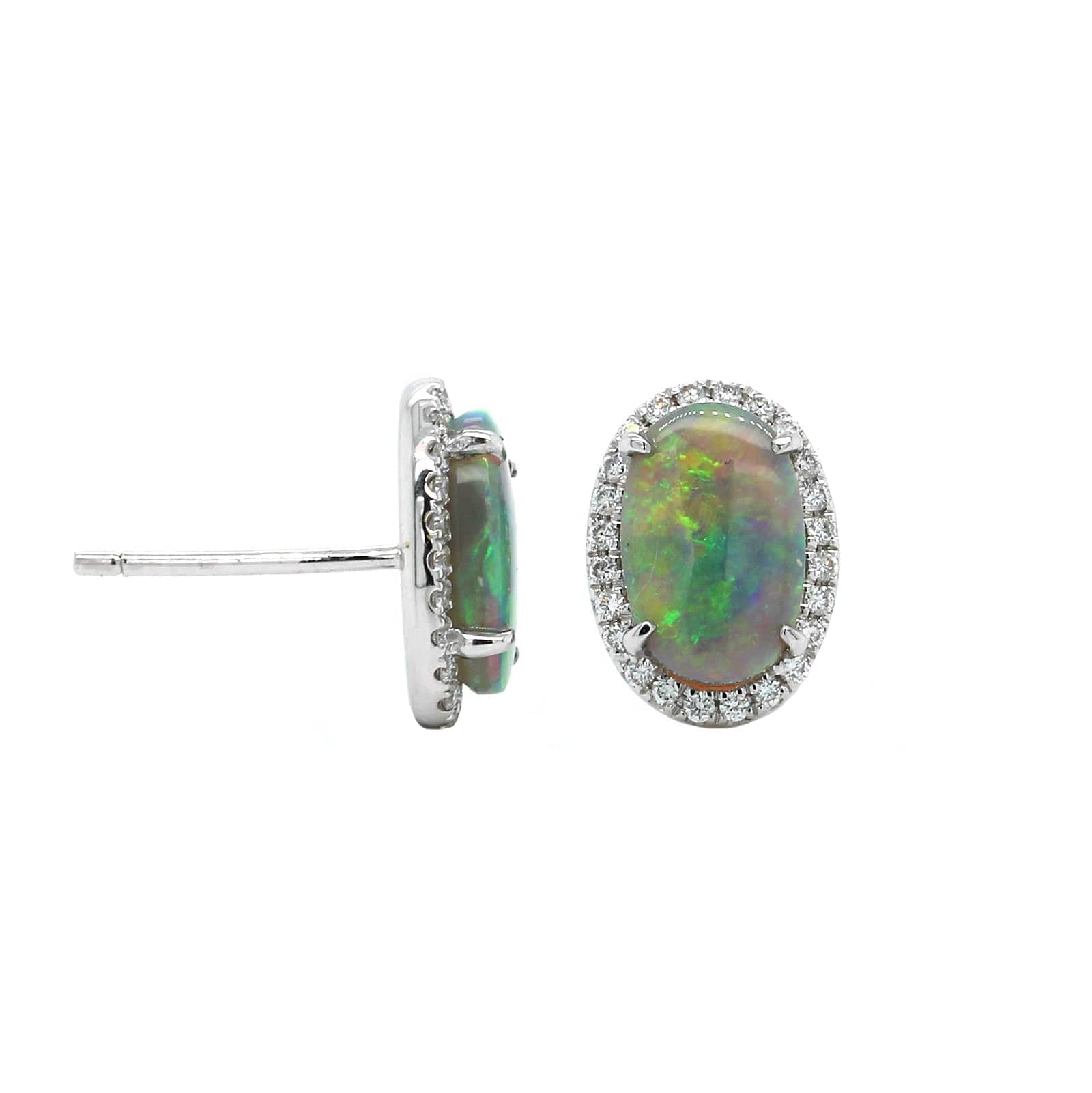 18K White Gold Opal Diamond Halo Earrings