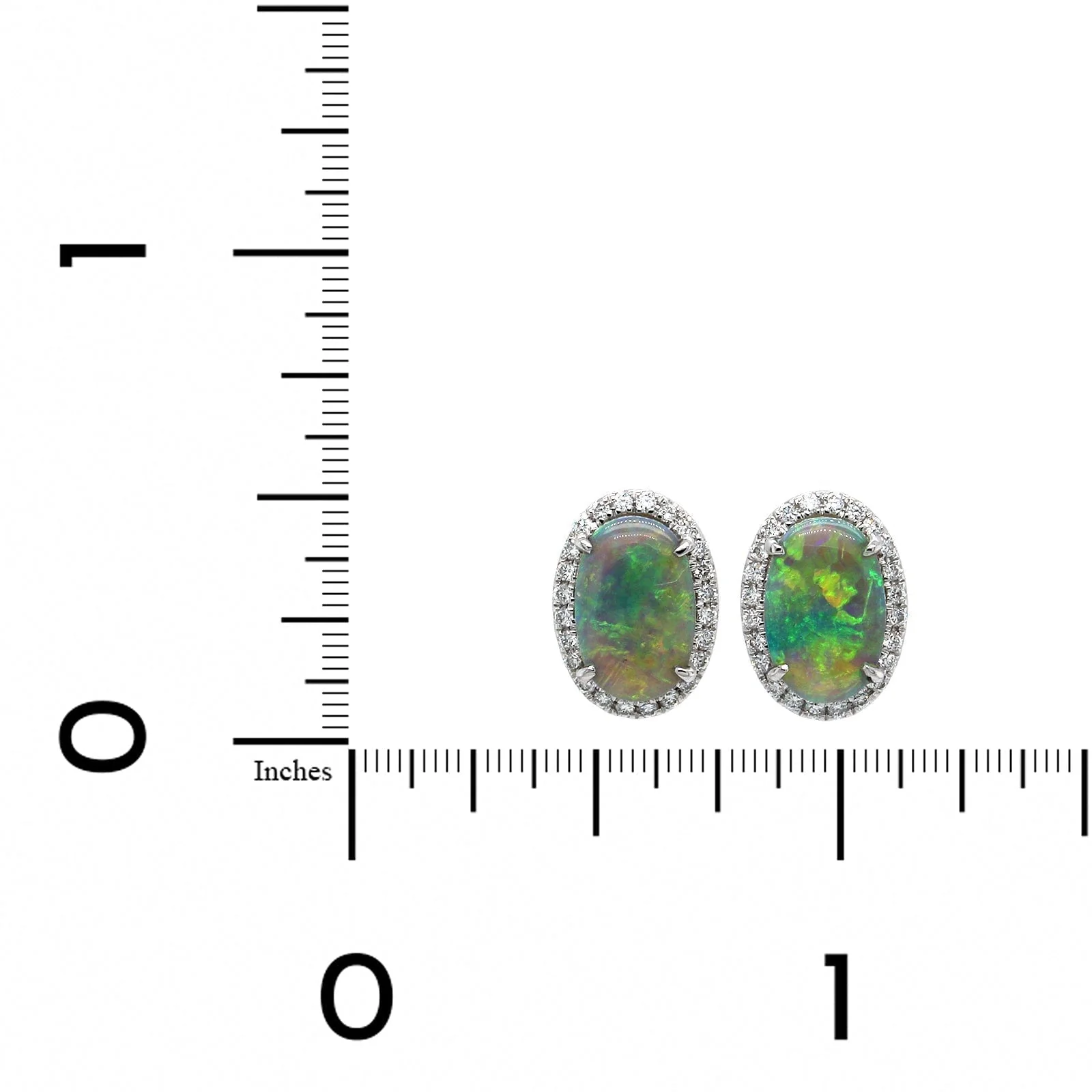 18K White Gold Opal Diamond Halo Earrings - Image 2