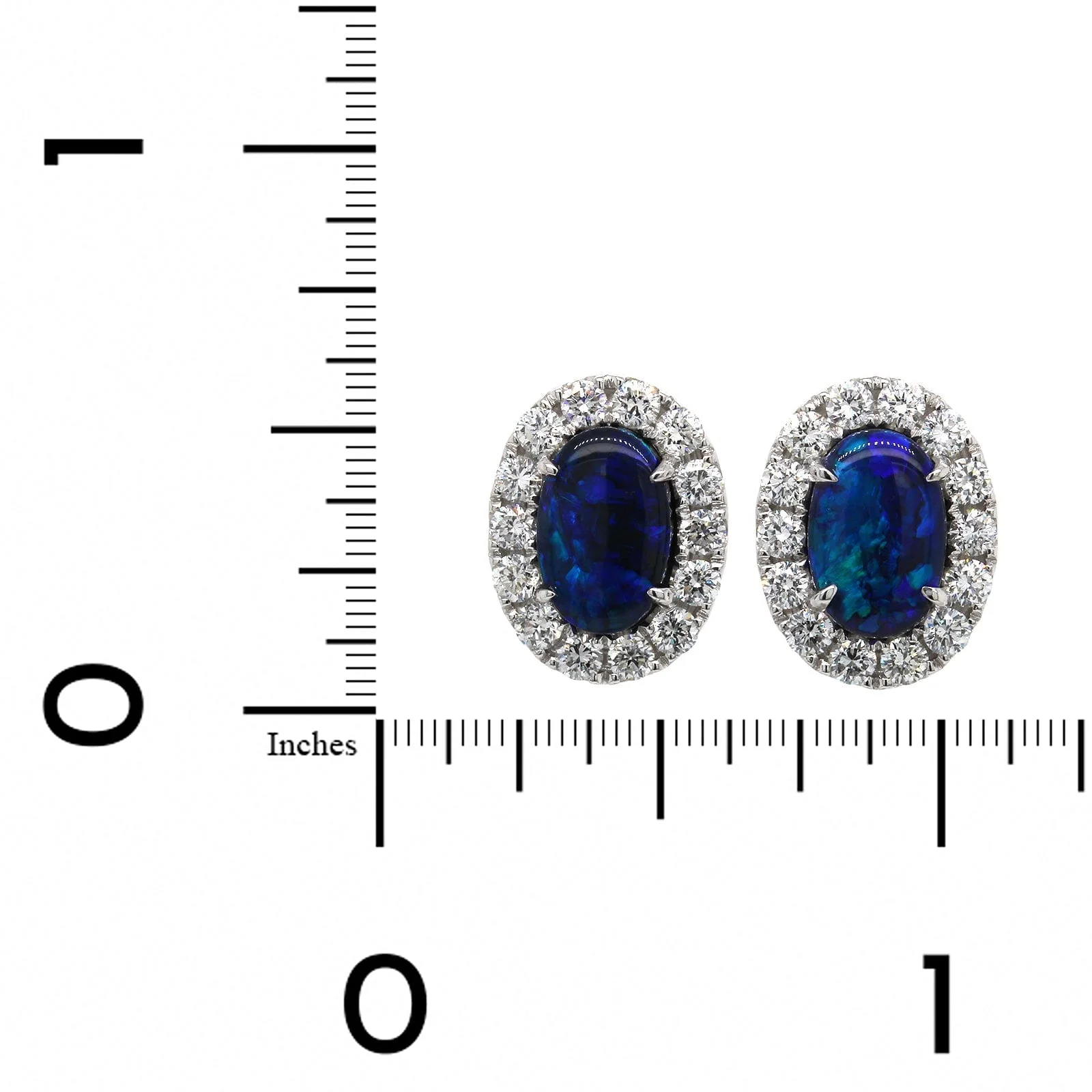 18K White Gold Opal Diamond Halo Stud Earrings - Image 2