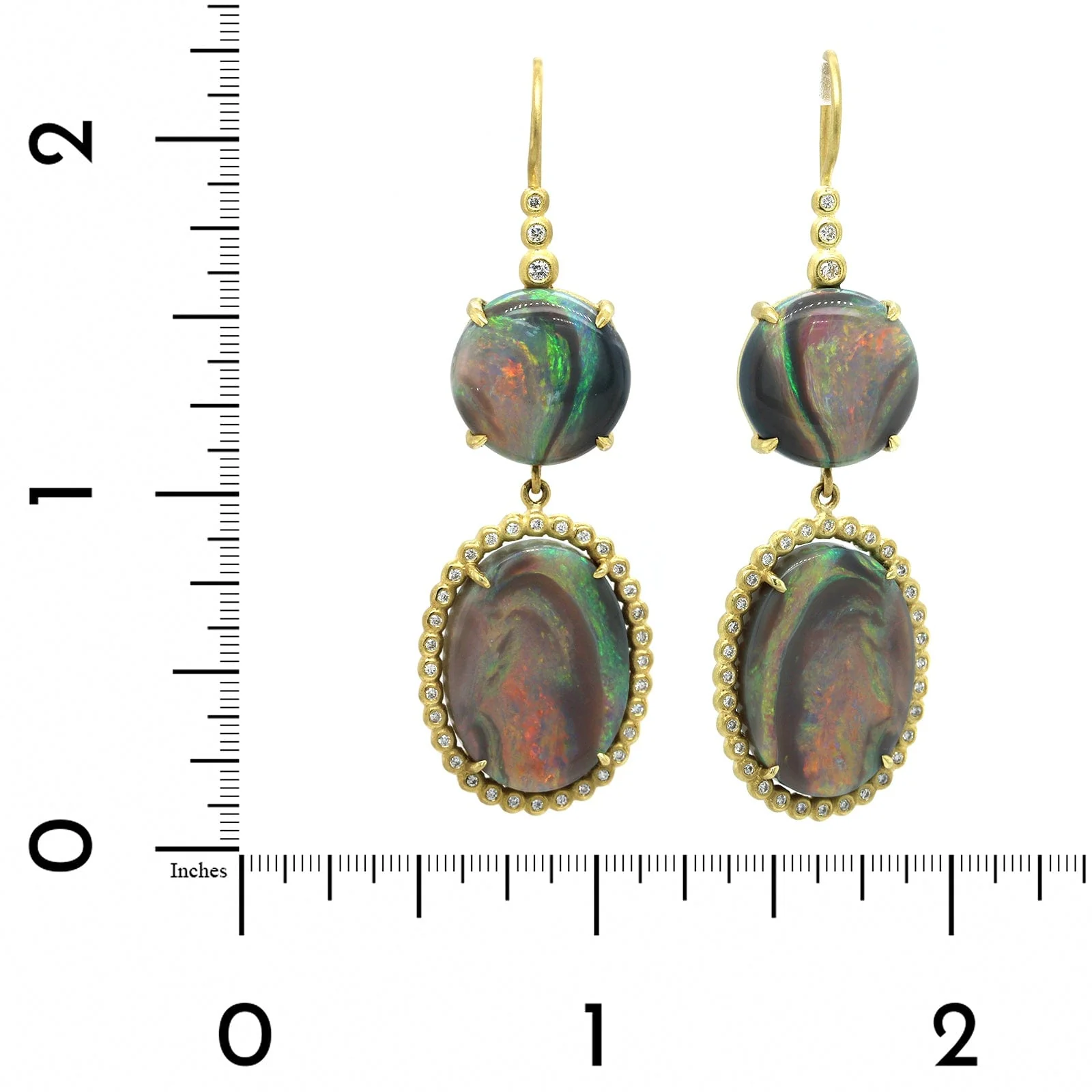 Suzy Landa 18K Yellow Gold Double Black Opal Drop Earrings - Image 3