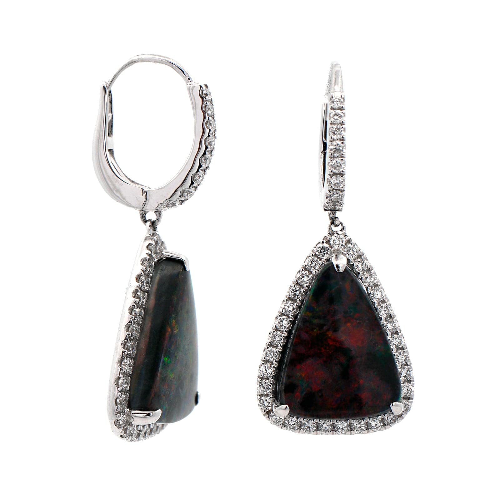 18K White Gold Opal and Diamond Drop Earrings - Image 3