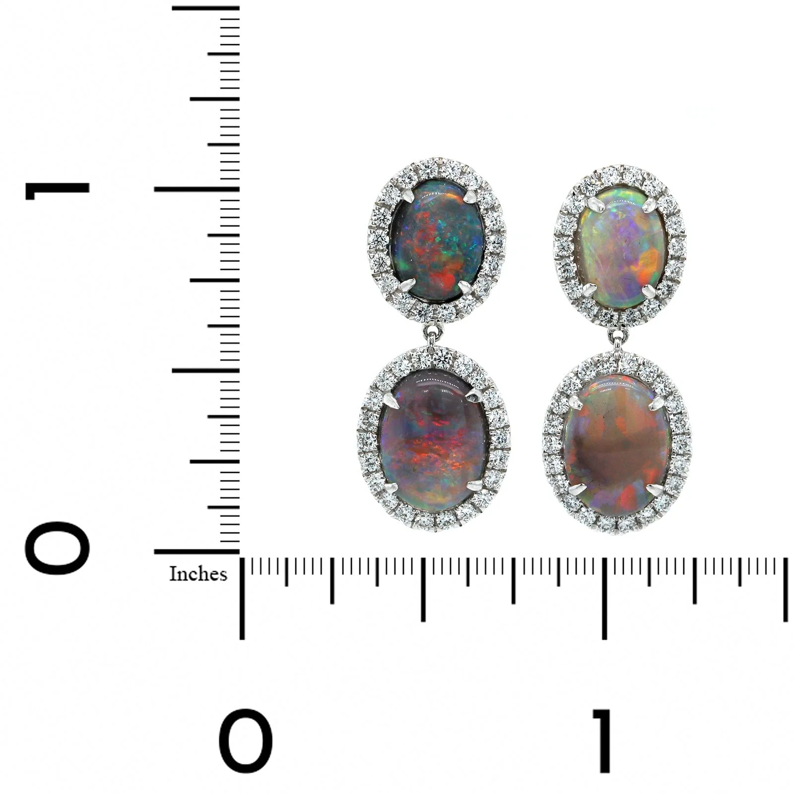 18K White Gold Oval Opals & Diamond Halo Drop Earrings - Image 2