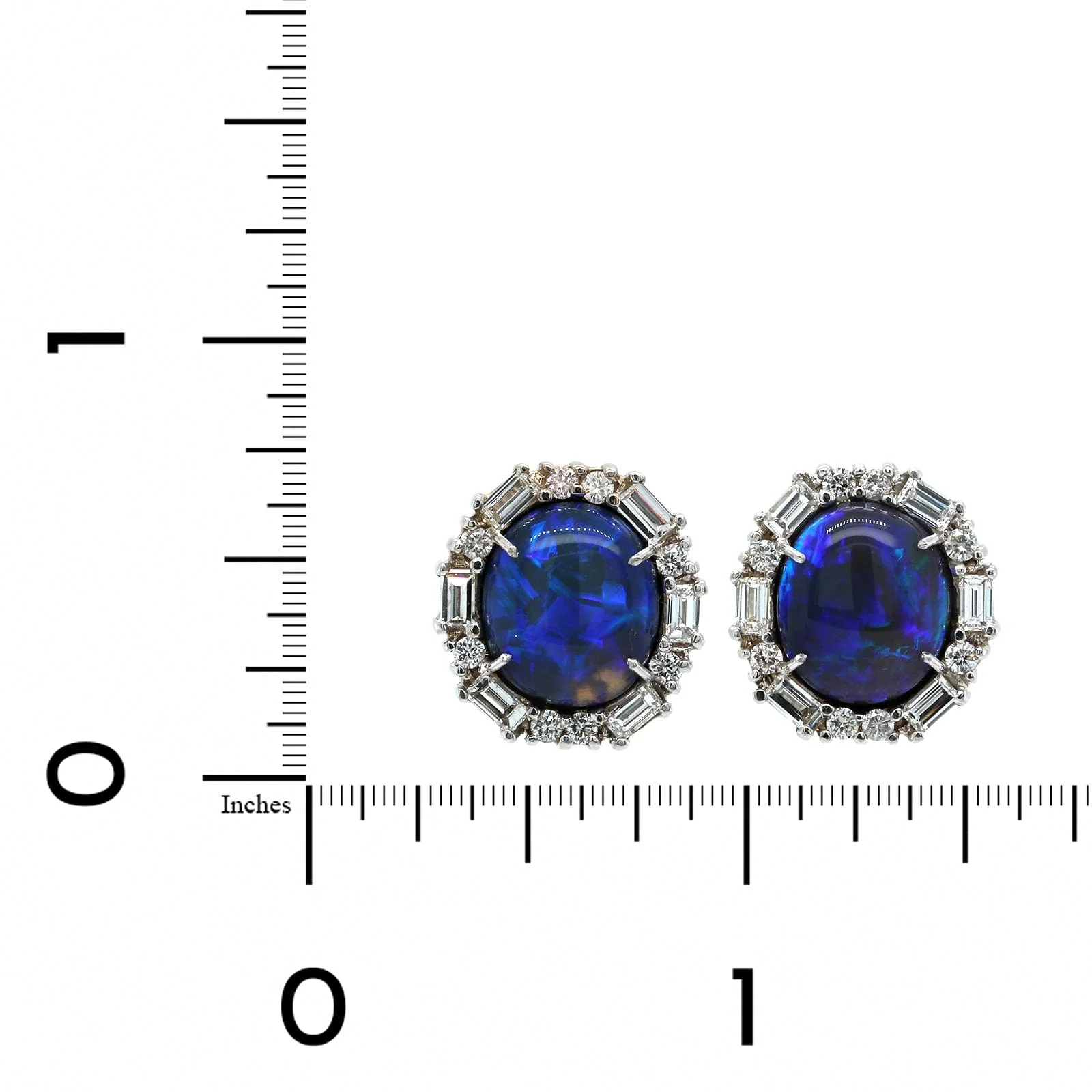 18K White Gold Oval Opals & Diamond Halo Earrings - Image 2