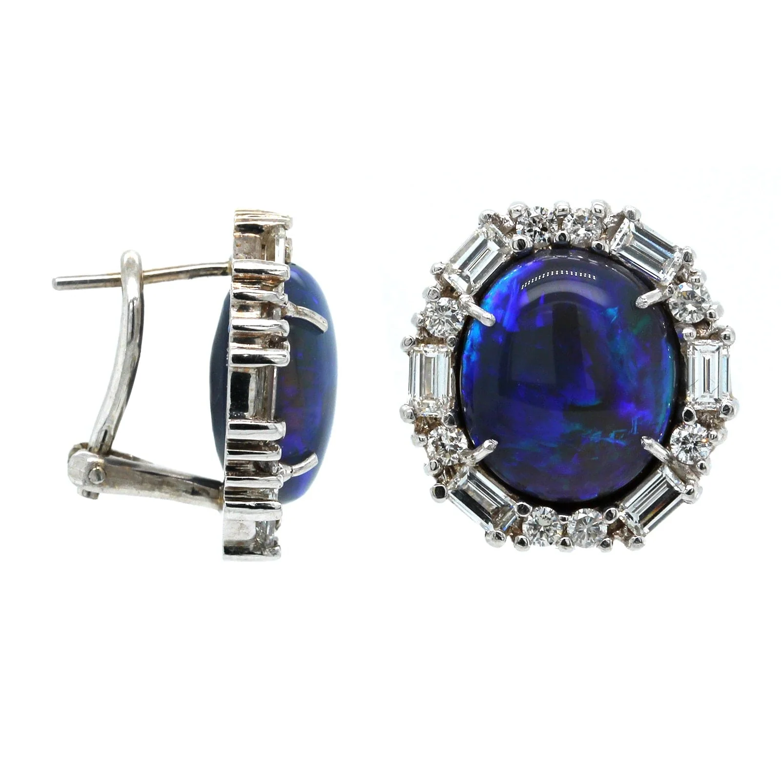 18K White Gold Oval Opals & Diamond Halo Earrings - Image 3