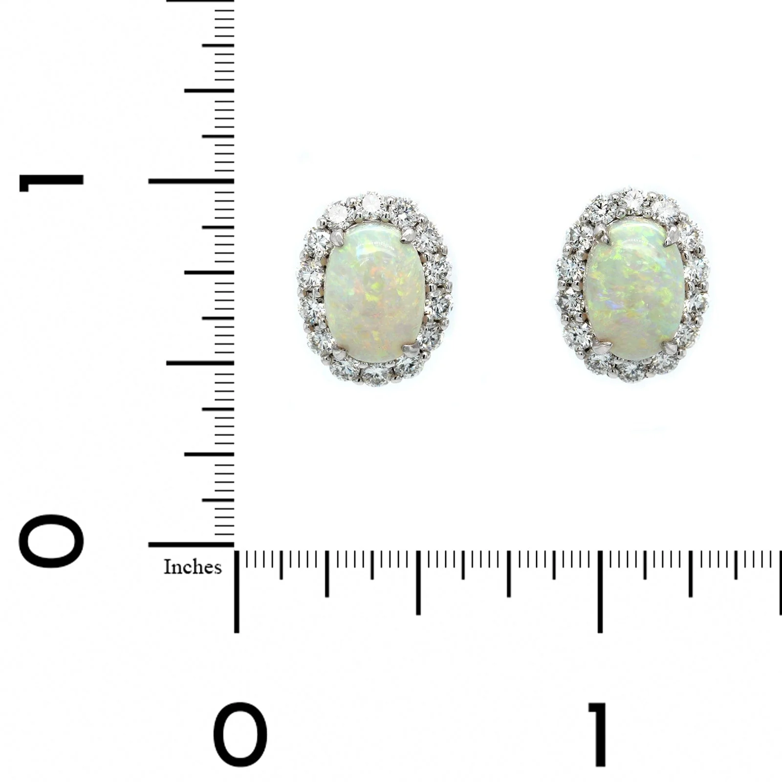 18K White Gold Oval Opal and Diamond Halo Stud Earrings - Image 2