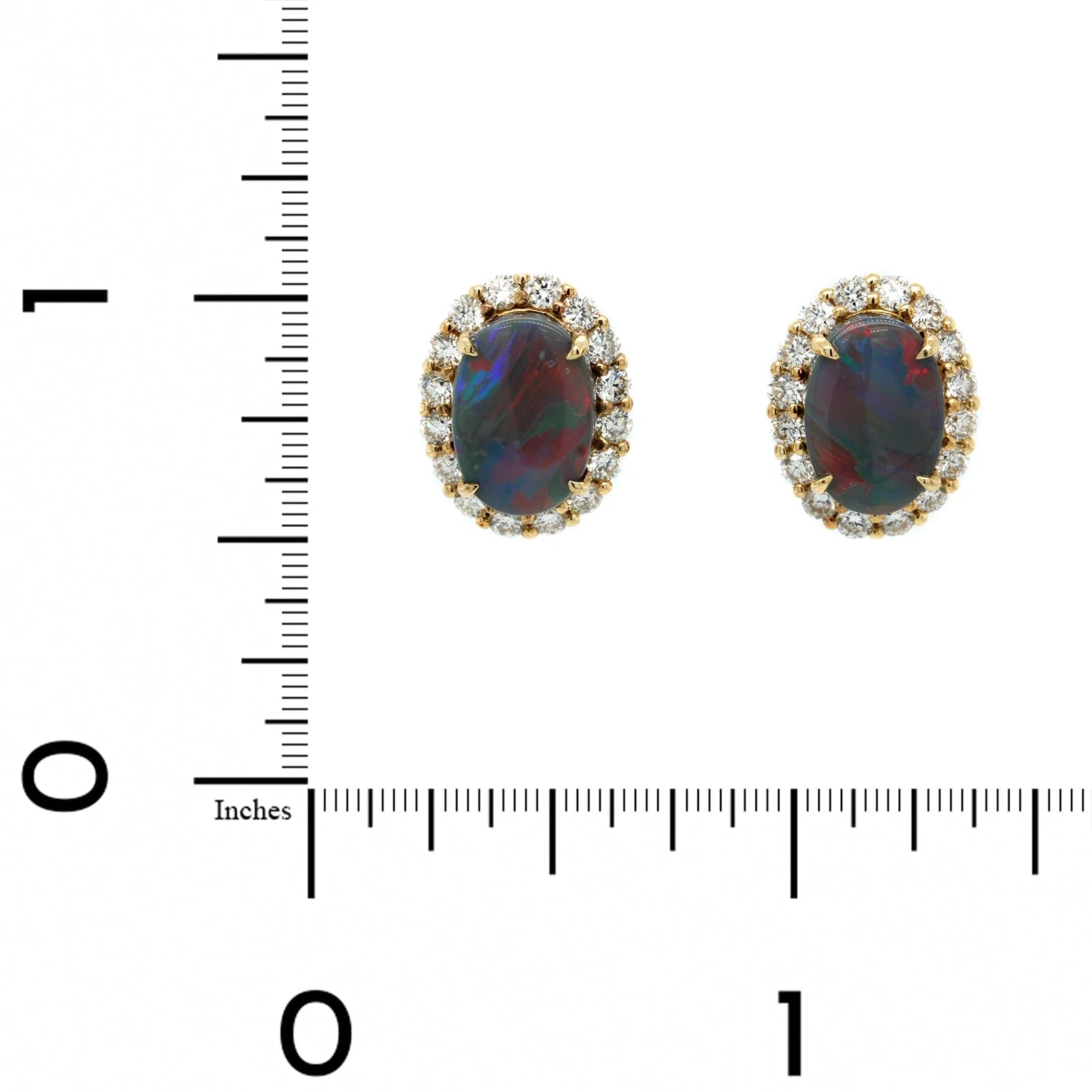 18K Yellow Gold Oval Opal and Diamond Halo Stud Earrings - Image 2