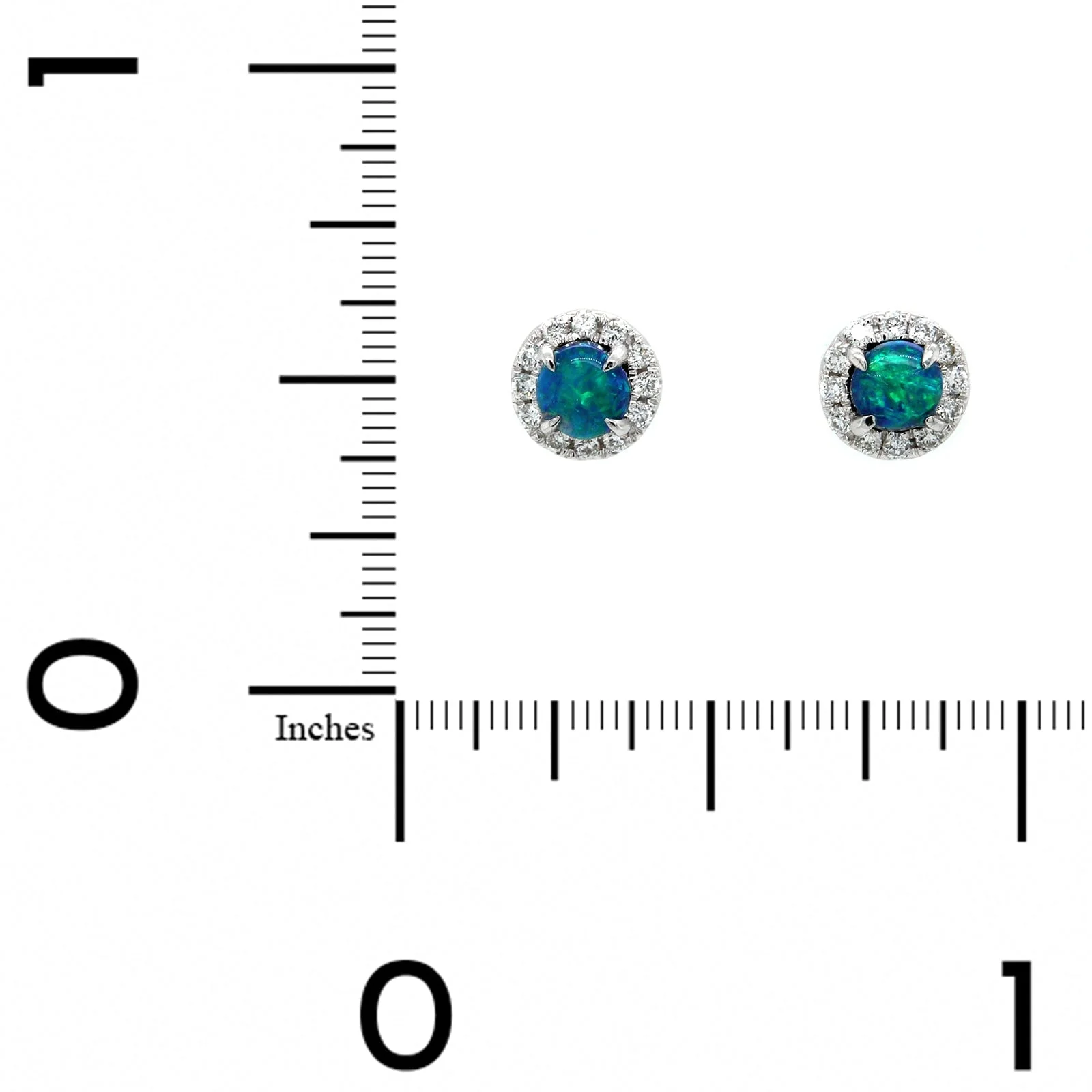 18K White Gold Round Opal and Diamond Halo Stud Earrings - Image 2