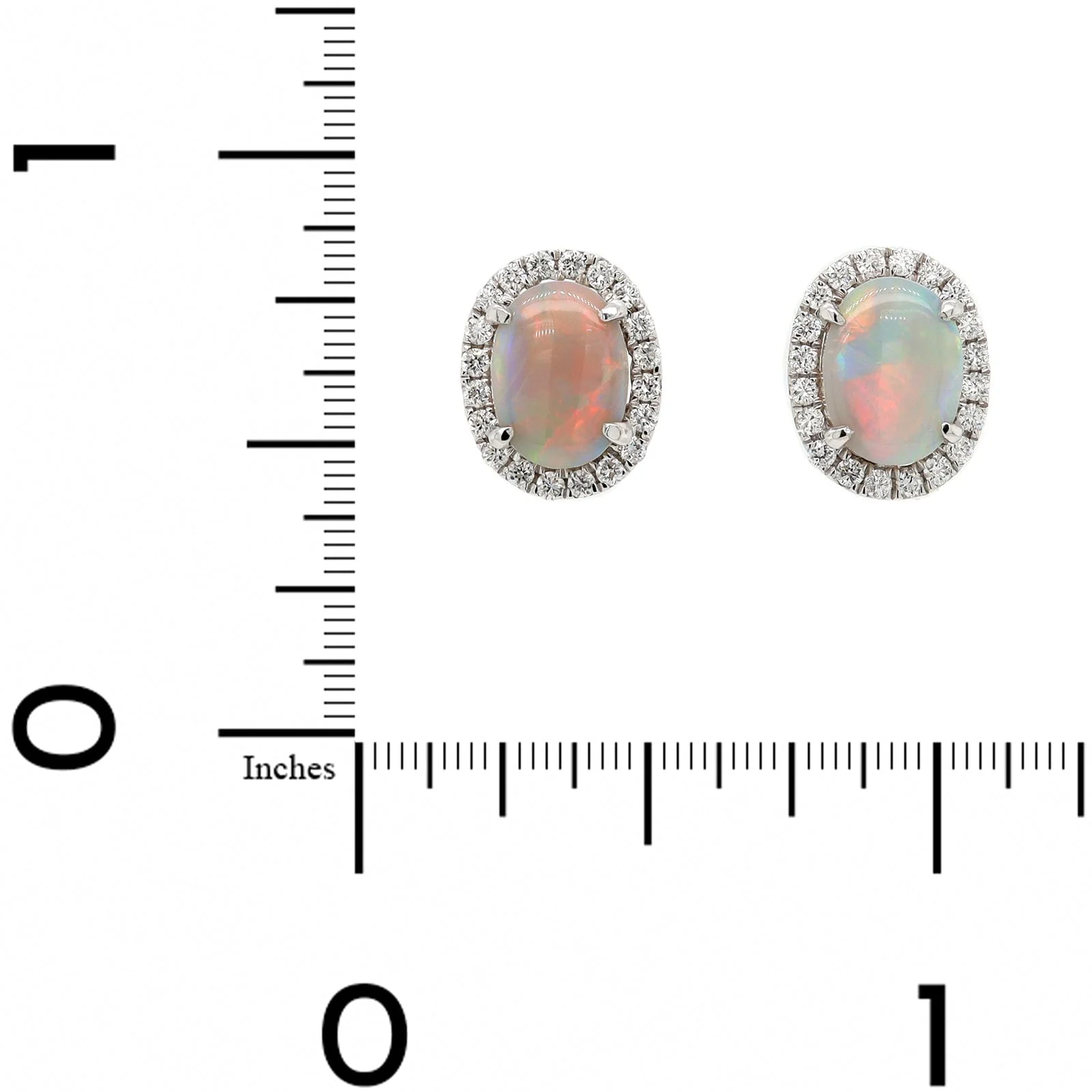 18K White Gold Oval Opal & Diamond Halo Earrings - Image 2