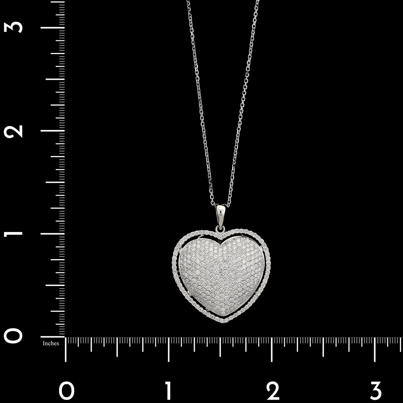 Odelia 18K White Gold Estate Puffed Heart Diamond Pendant Necklace - Image 4