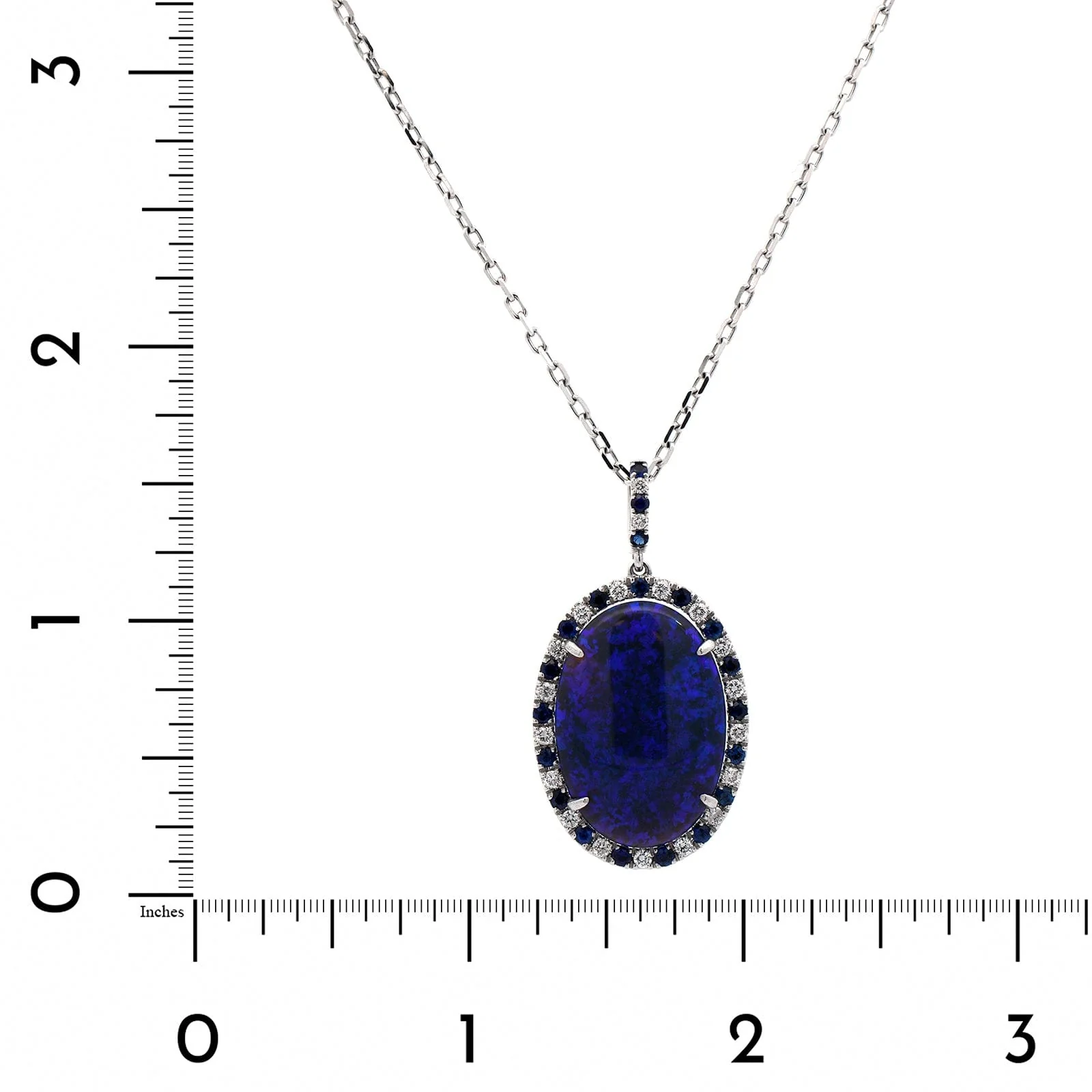 18K White Gold Sapphire, Black Opal, and Diamond Pendant Necklace - Image 4