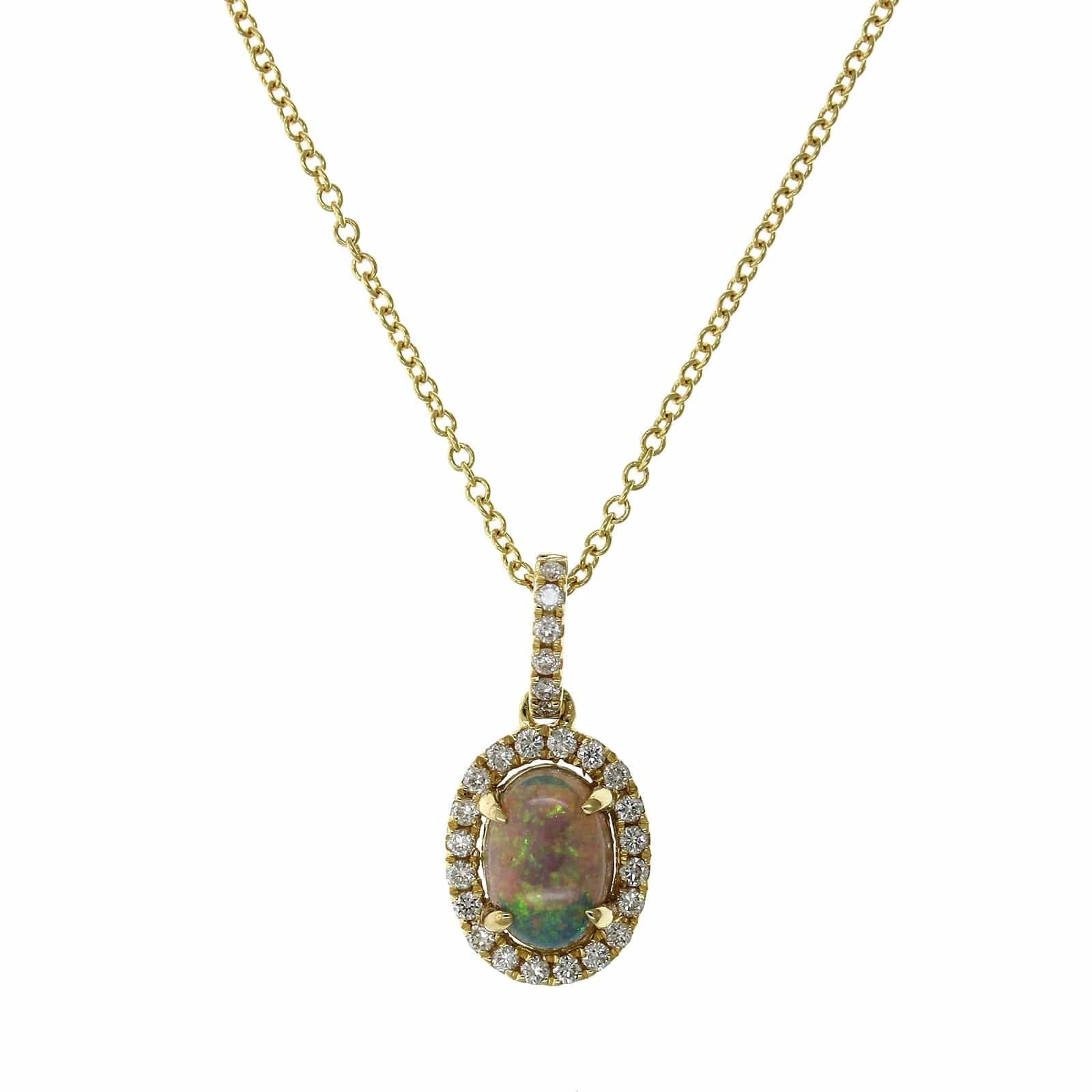 18K Yellow Gold Opal Diamond Halo Pendant - Image 5