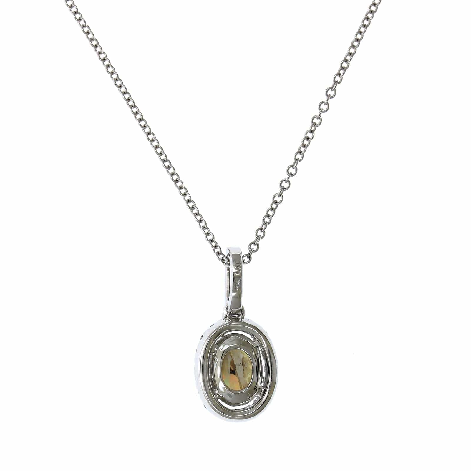 18K White Gold Opal Diamond Halo Pendant - Image 2