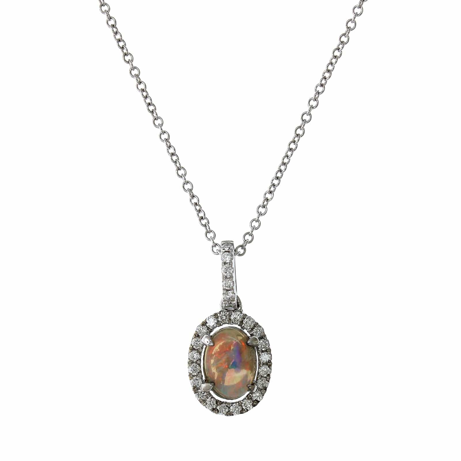 18K White Gold Opal Diamond Halo Pendant - Image 5
