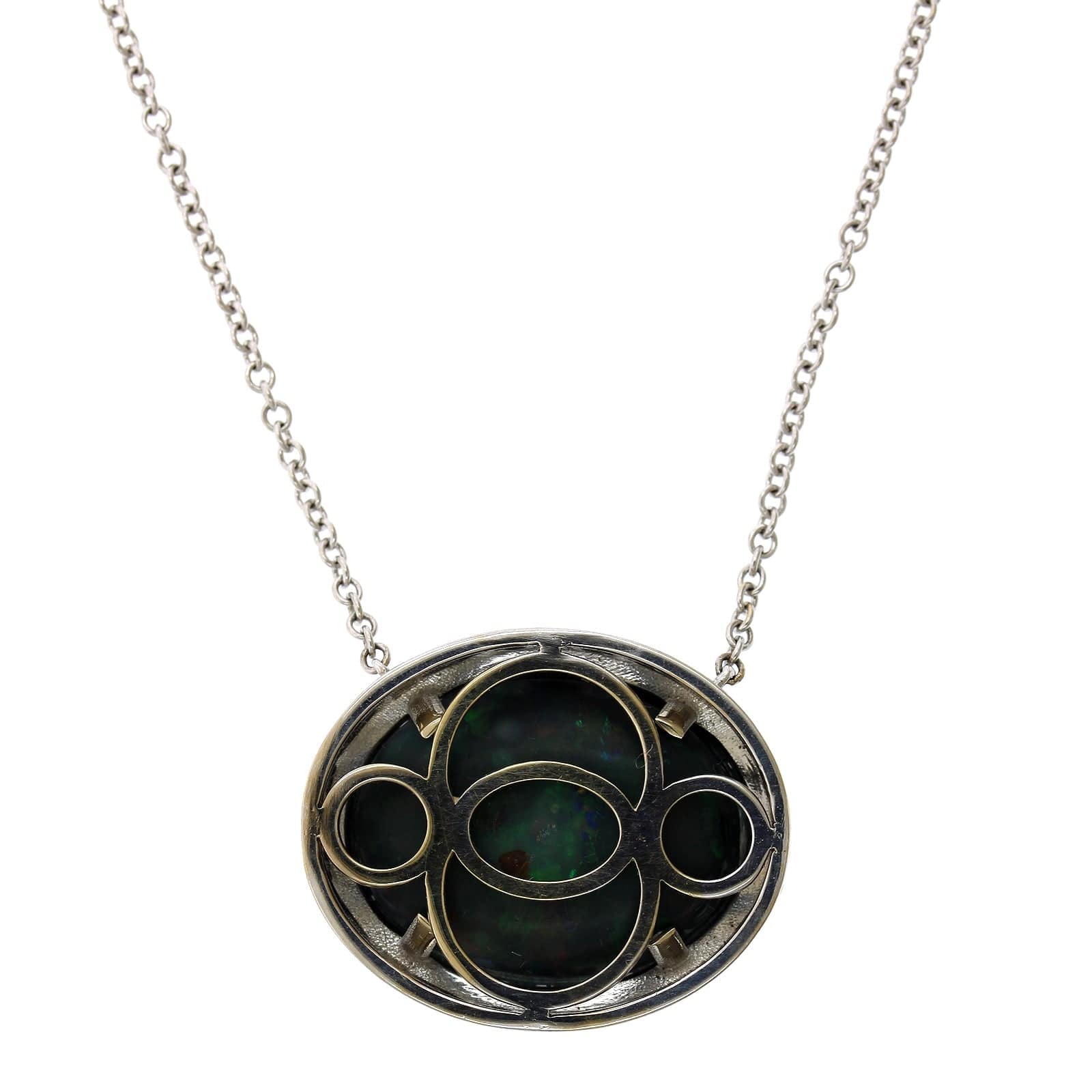 18K White Gold Opal Diamond Halo Pendant Necklace - Image 2