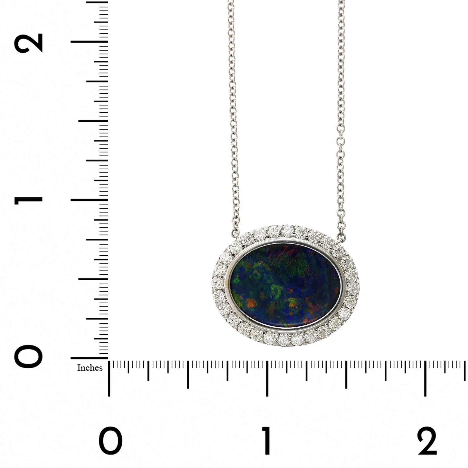 18K White Gold Opal Diamond Halo Pendant Necklace - Image 4